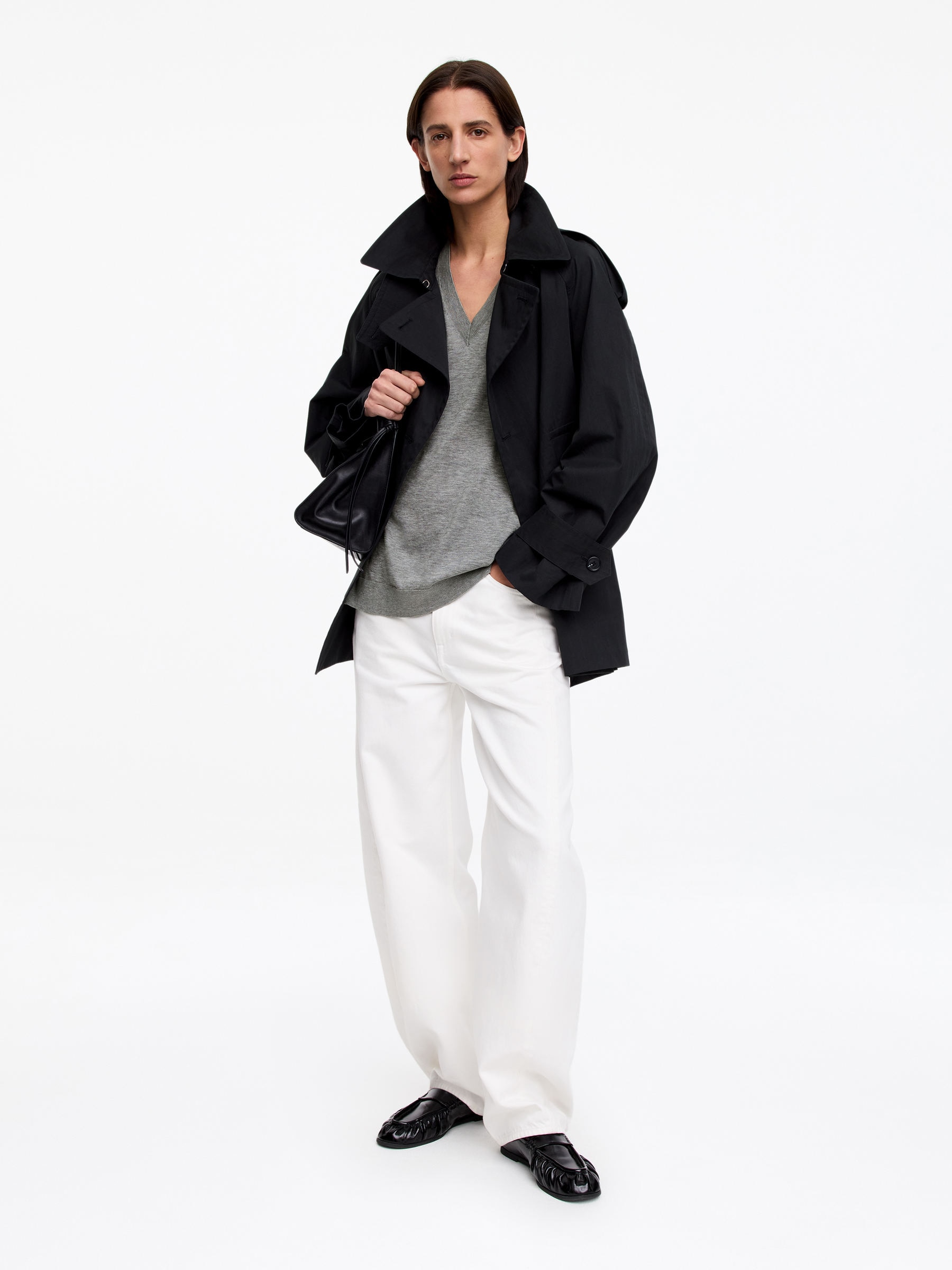 Cotton-Silk V-Neck Top - Grey - Loose fit - Women - StillMedia/Lookbook - 6