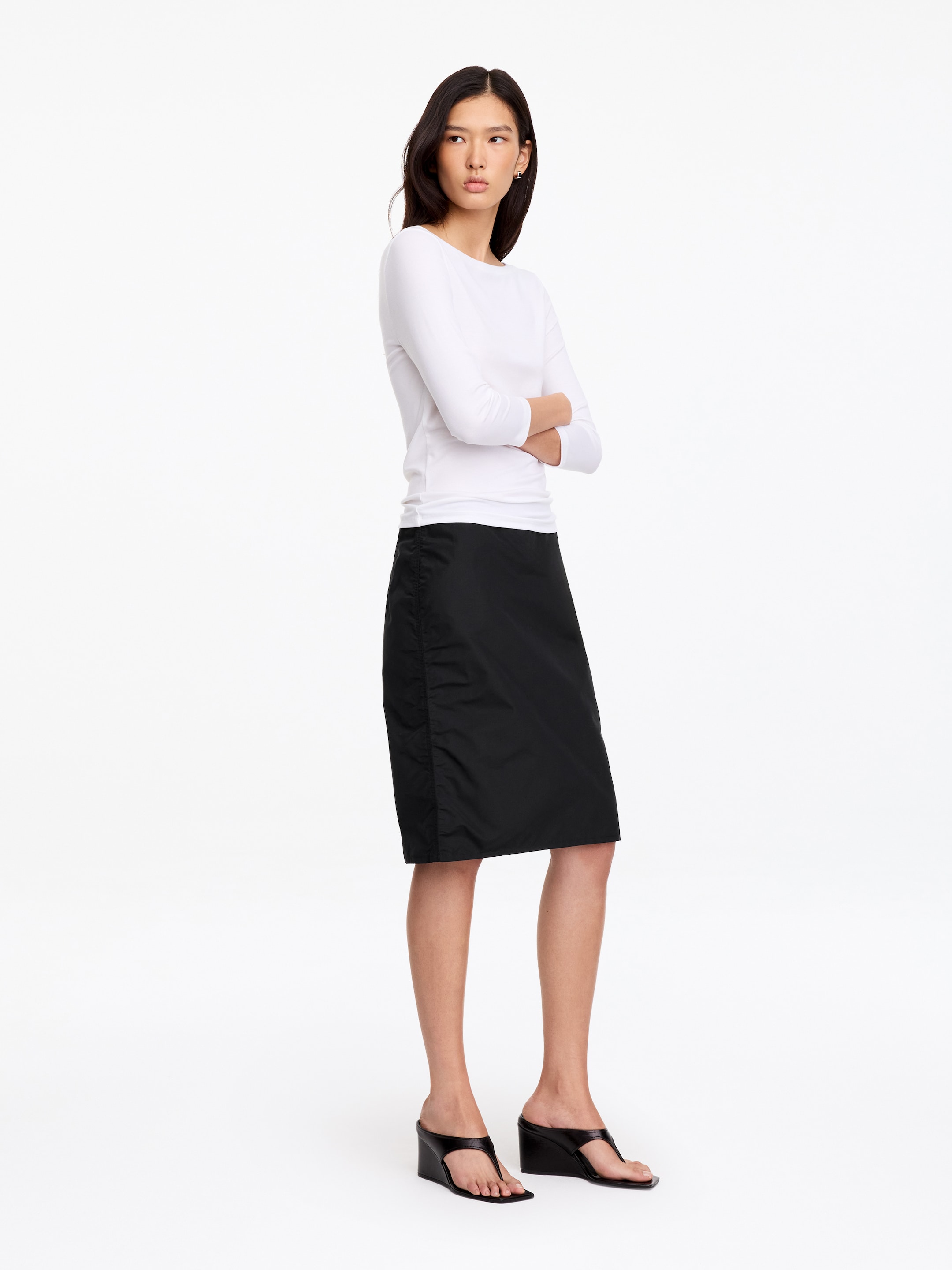 Cotton-Nylon Pencl Skirt - Black - Regular fit - women - StillMedia/Lookbook - 4