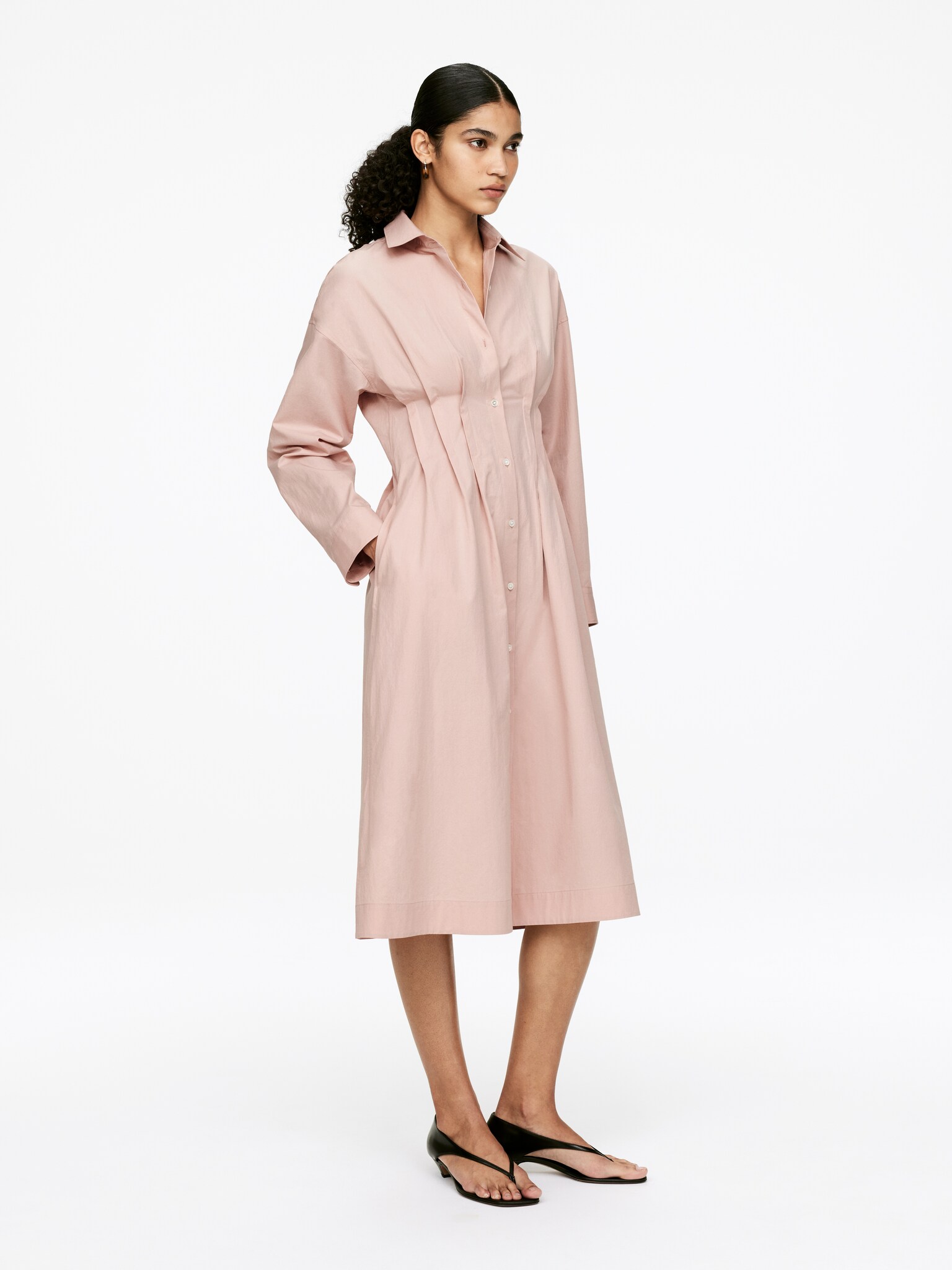 Pleated Shirt Dress - Dusty Blush/Dark Blue - 4