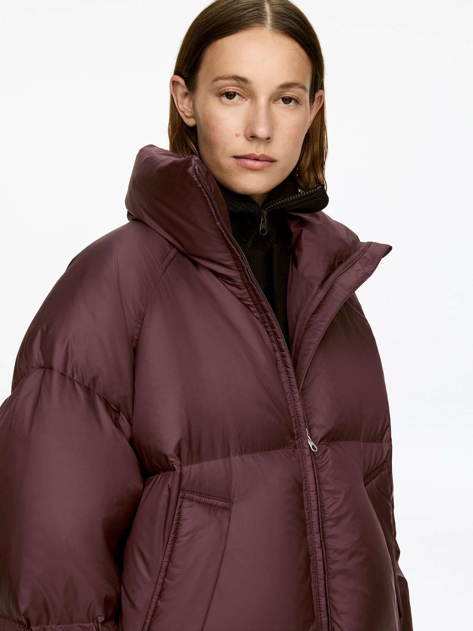 Upcycled Down Puffer Jacket - Dark Brown/Dark Green - 6