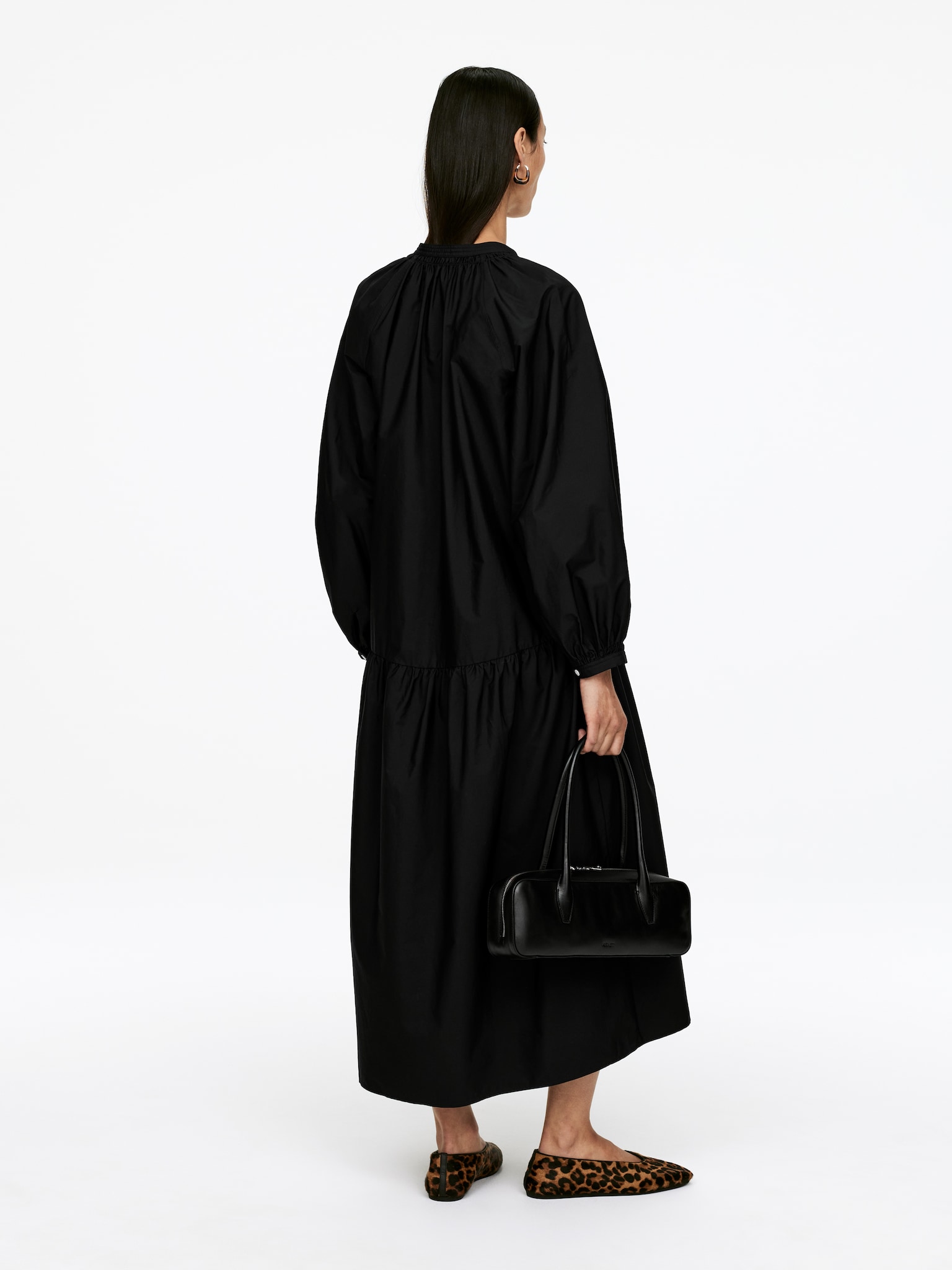 Cotton Midi Dress - Black - 3