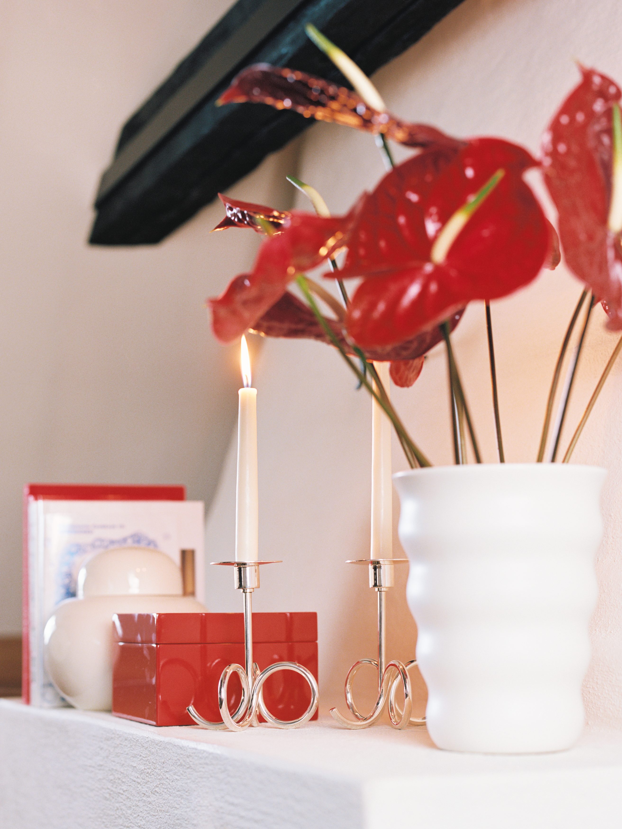 Tapered Candles Set of 6 - Off White/Burgundy/Dusty Pink