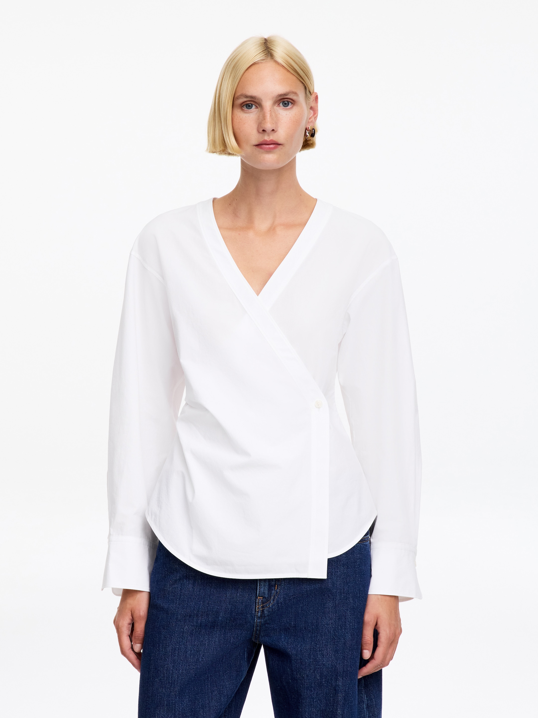 Cotton Wrap Shirt-White-19718