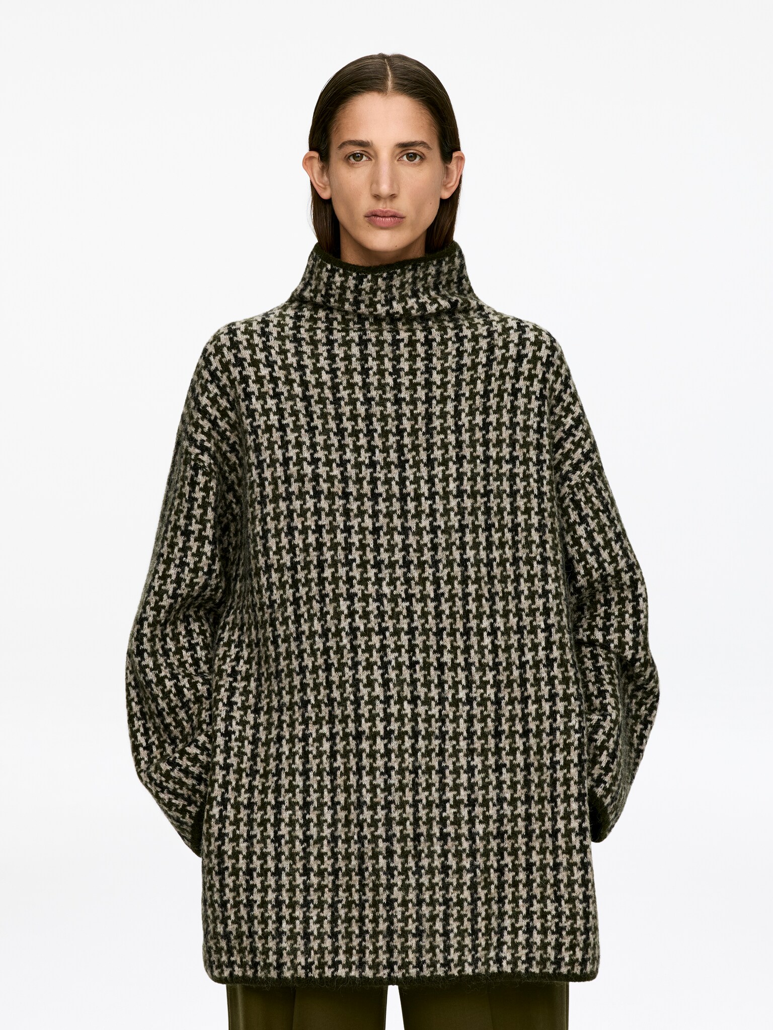 Pullover in Jacquardstrick - Beige/Hahnentritt