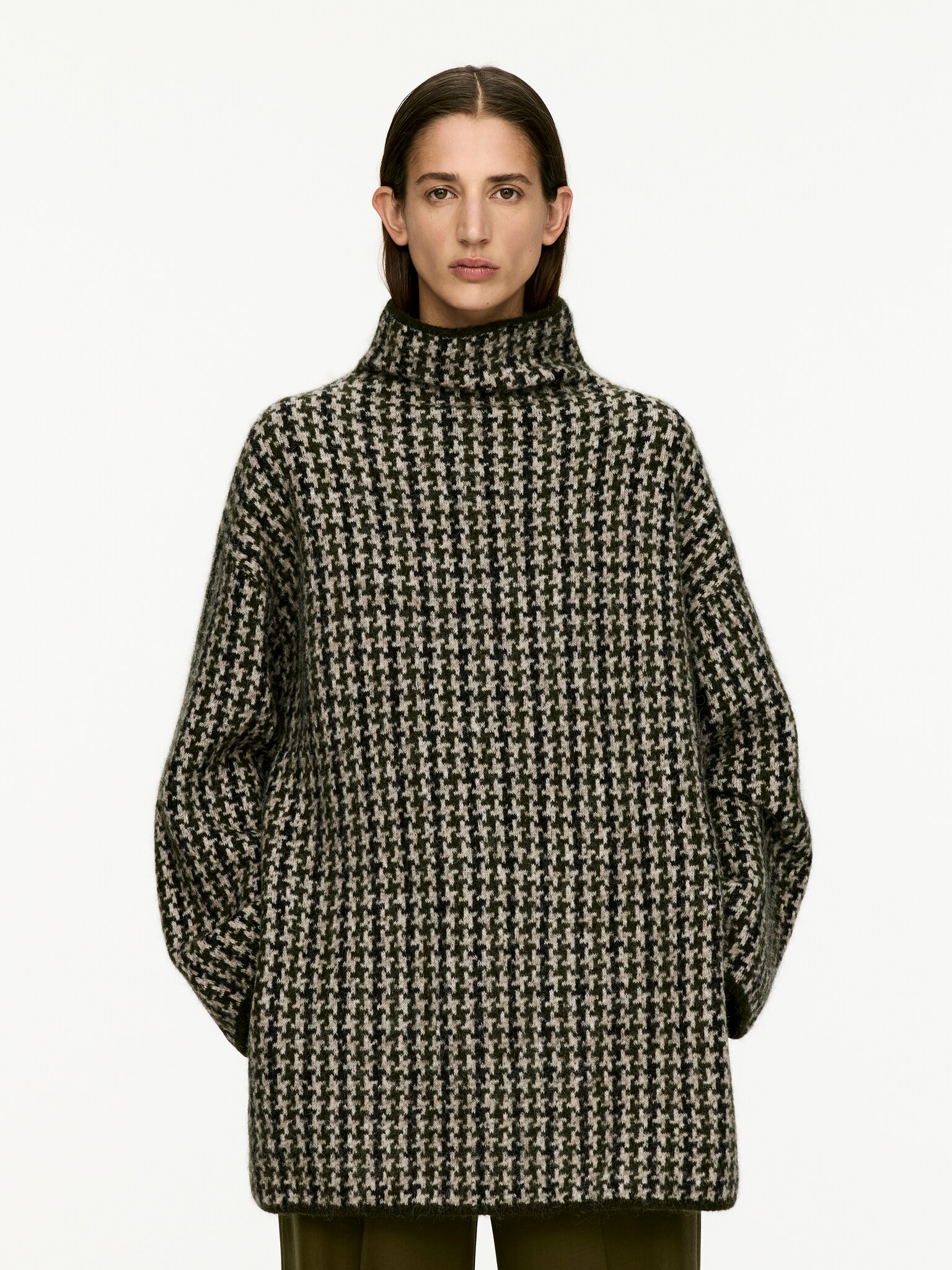 Pullover in Jacquardstrick - Beige/Hahnentritt