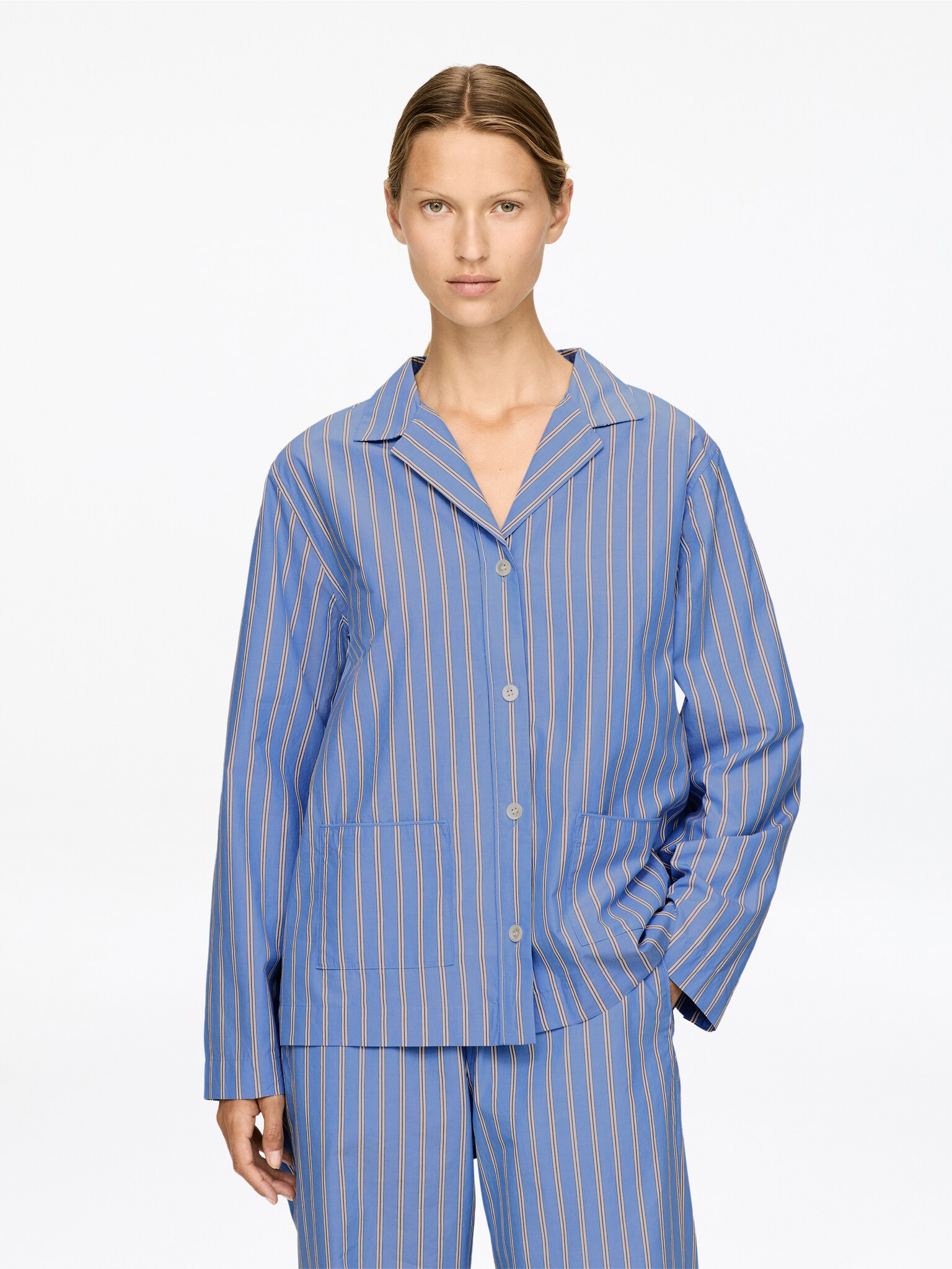 Camisa de satén de algodón - Azul/rayas