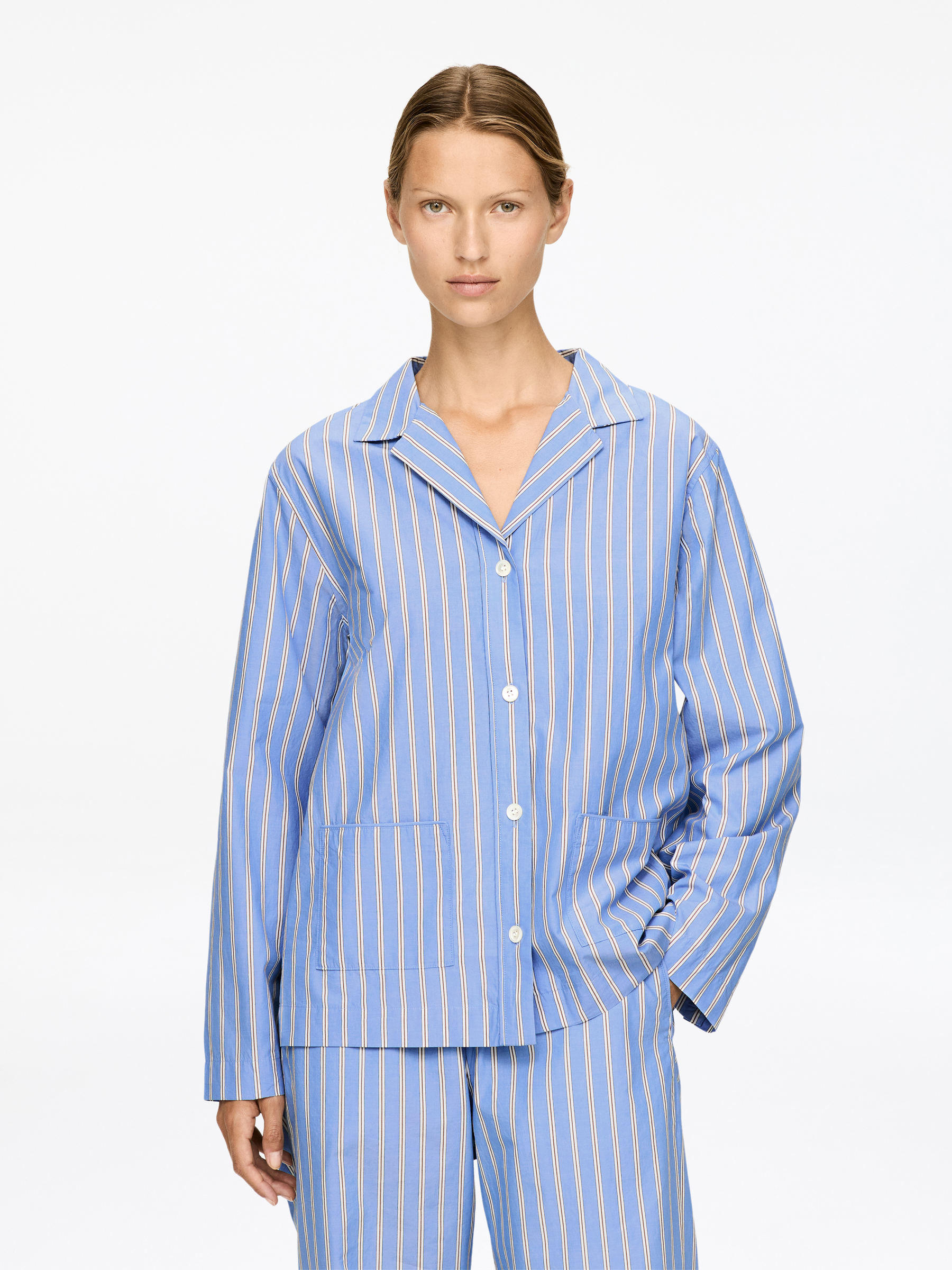 Cotton Satin Shirt-#6E85BB-17079