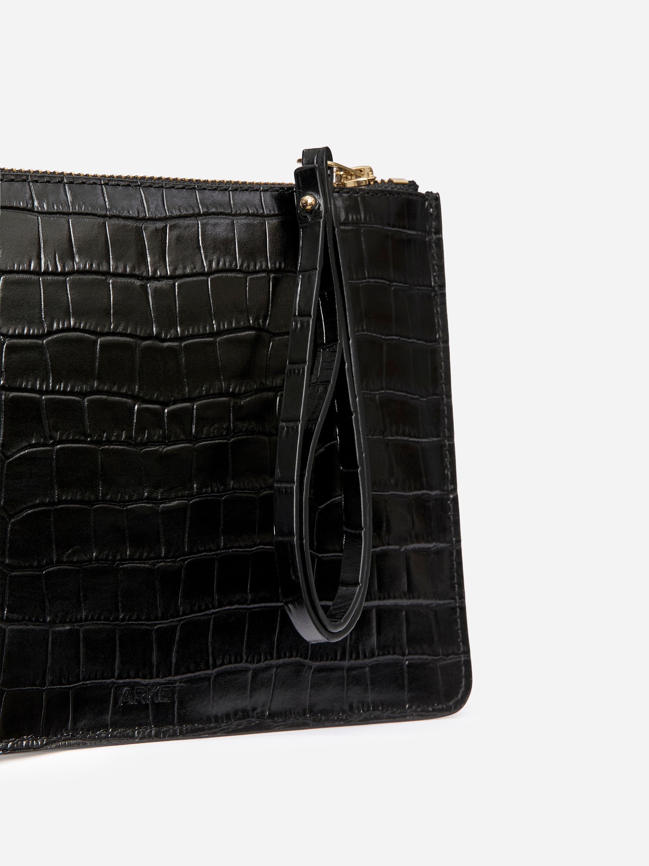 Croco-Effect Leather Pouch - Black/Faux Crocodile - Women - StillMedia/DescriptiveDetail - 3