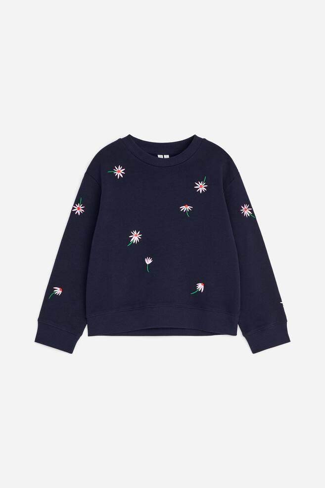 Sudadera bordada - Azul oscuro/floral - 1