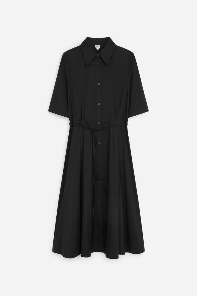 Cotton Shirt Dress - Black - 1