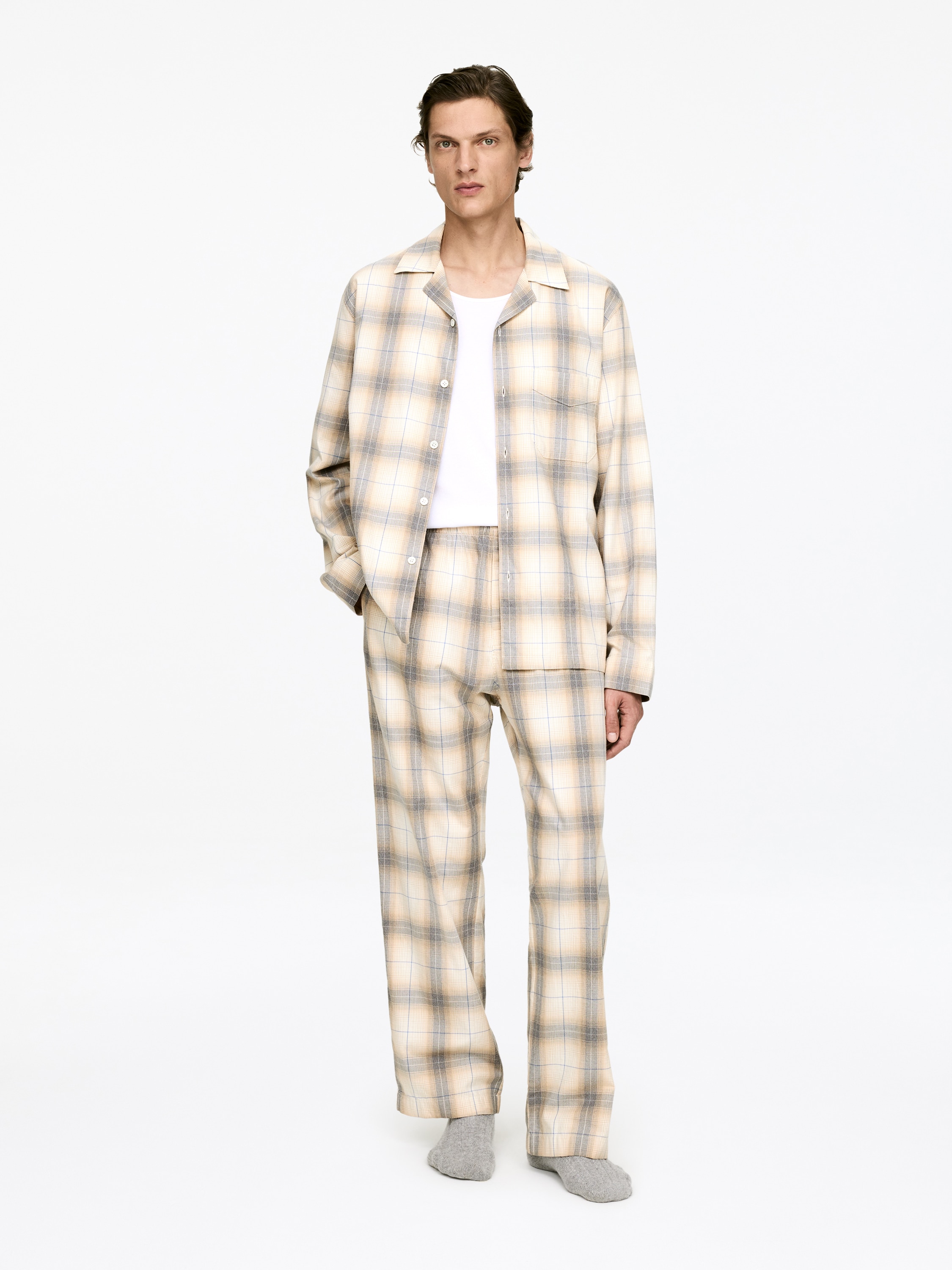 Pyjamahose aus Flanell - Beige/Karos