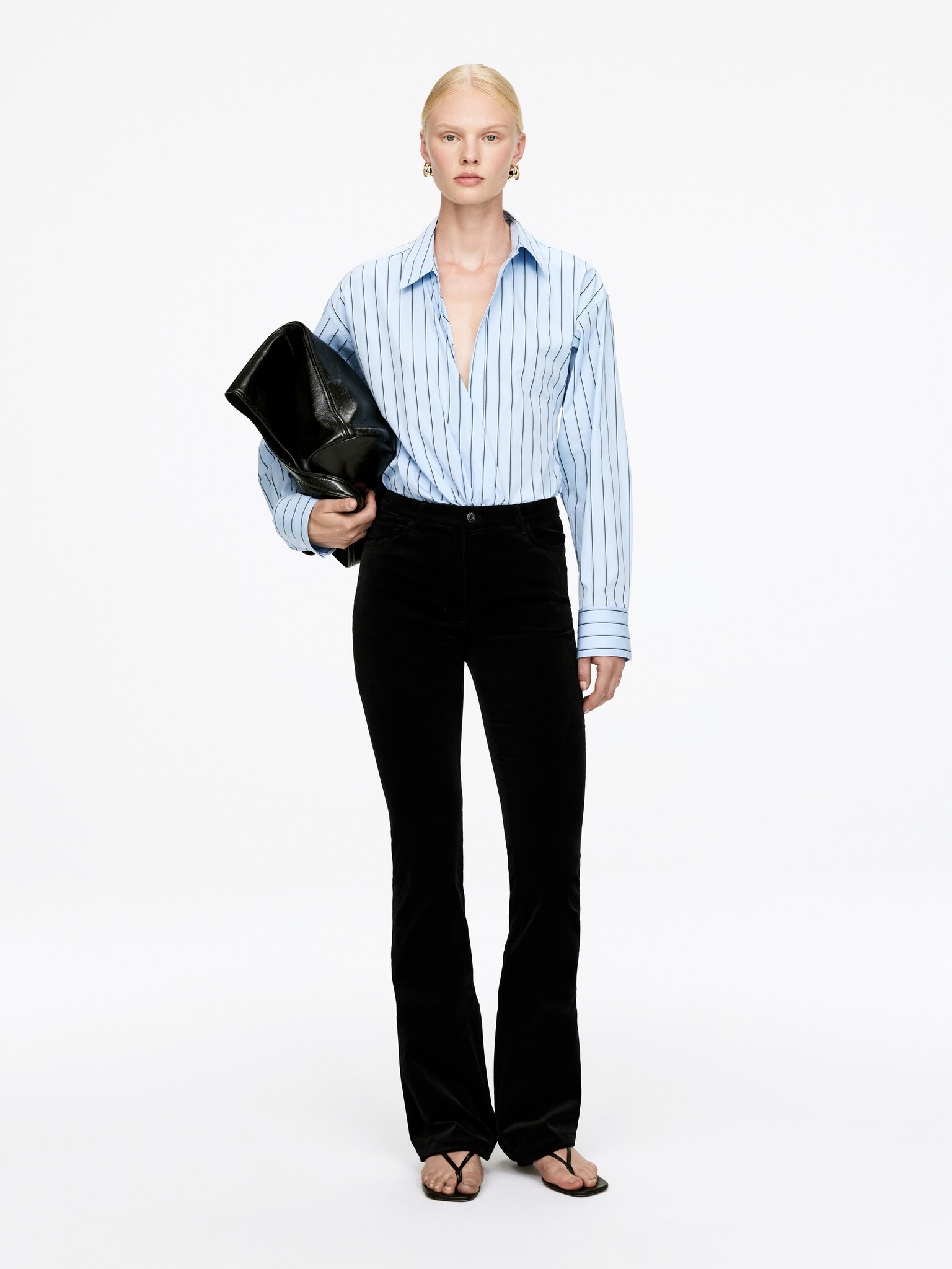 Flared Velvet Trousers - Black