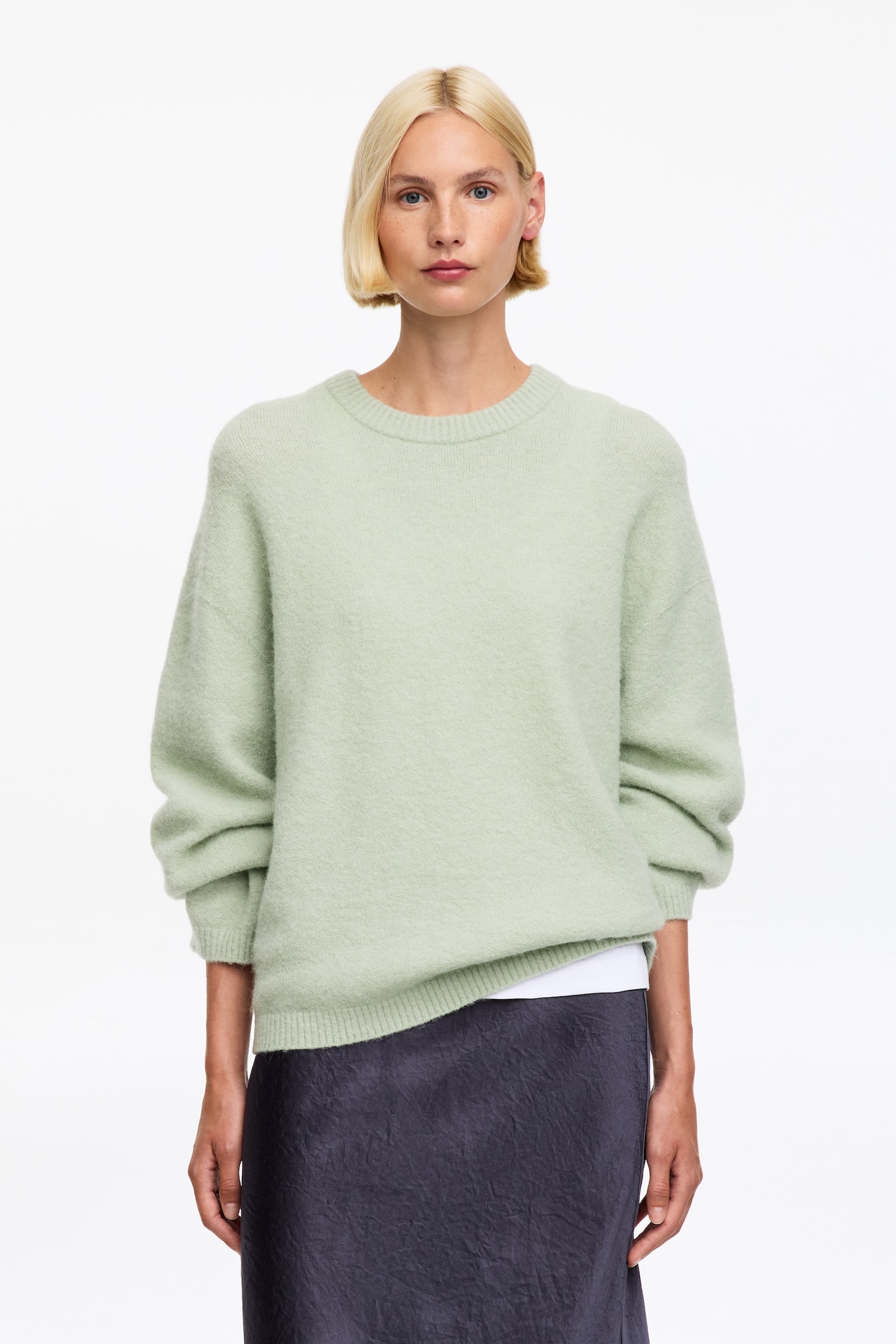 Pull en mélange de laine et d'alpaga - Sauge/Bleu foncé/Vert/Bordeaux foncé/Gris clair/Noir/Bleu foncé/Blanc cassé - 1