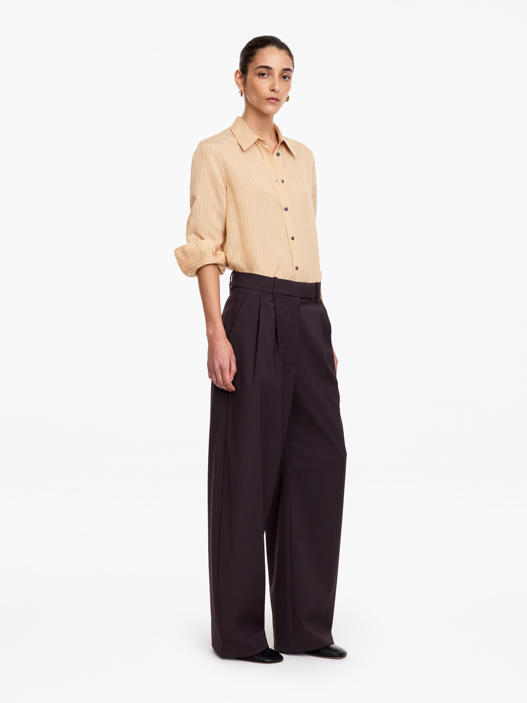 Wide Tailored Trousers - Dark Brown - Loose fit - women - StillMedia/Lookbook - 7