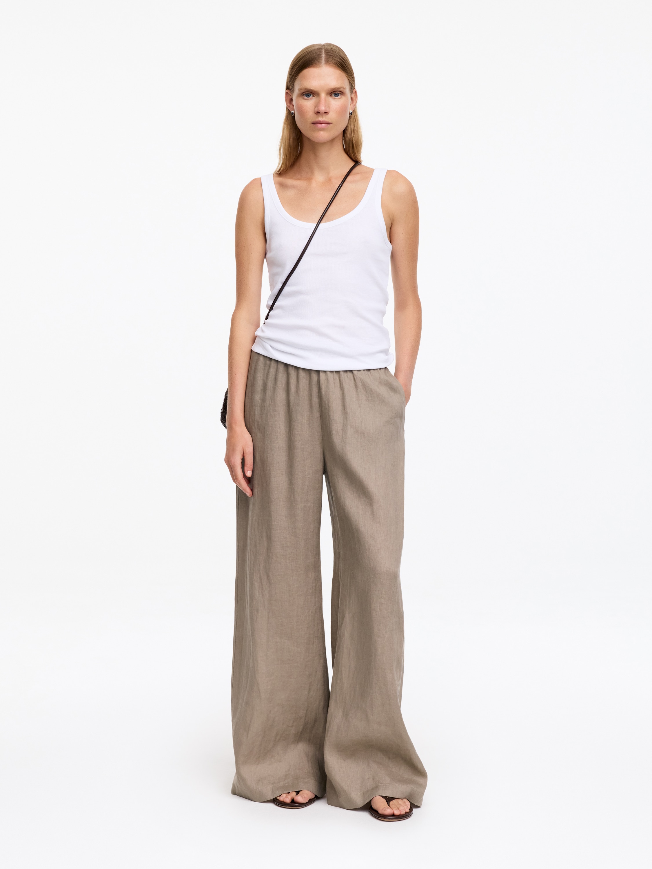 Weite Leinenhose - Beige/Lila