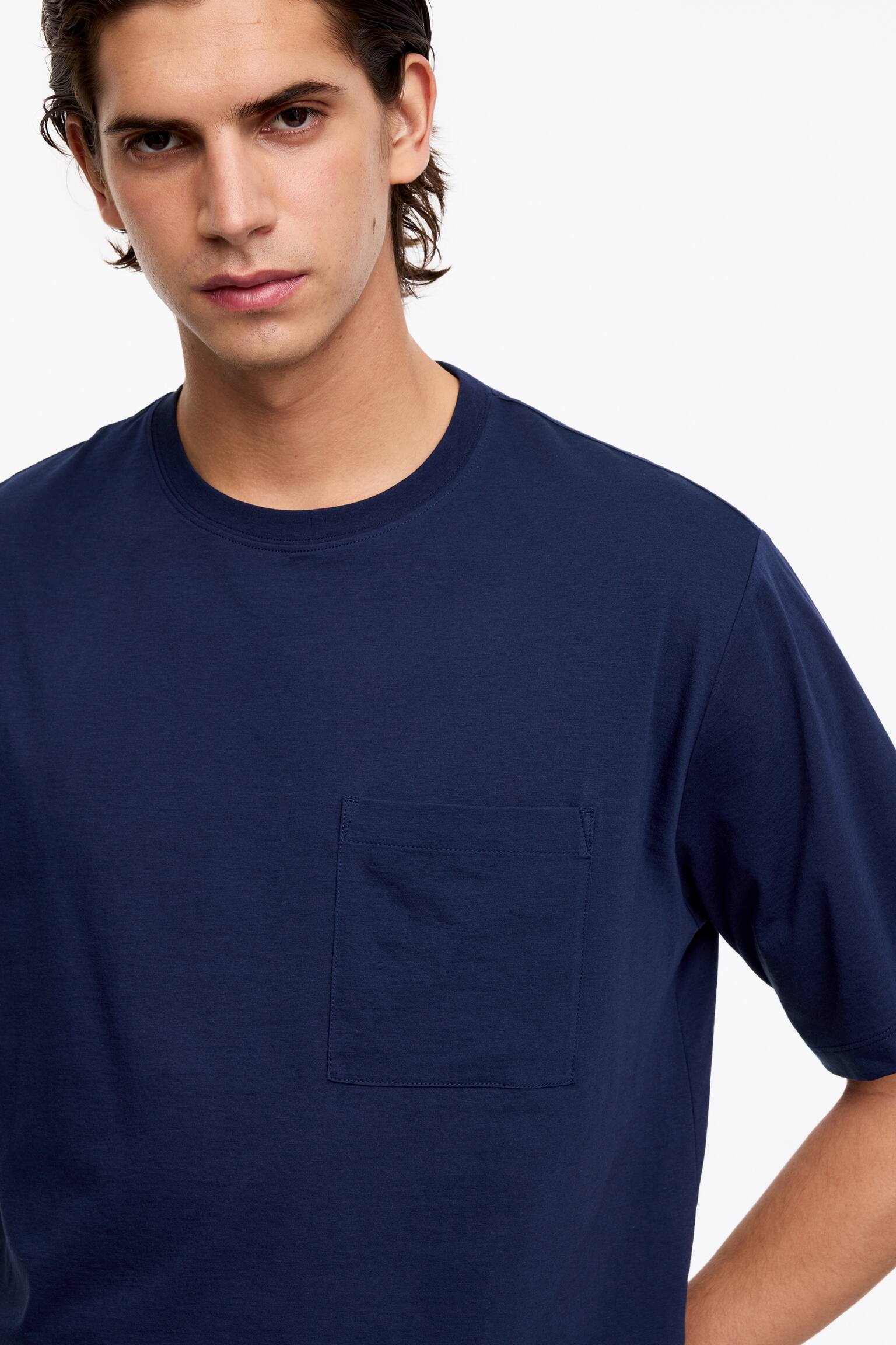 Lockeres T-Shirt aus Baumwolle-Dunkelblau - 3