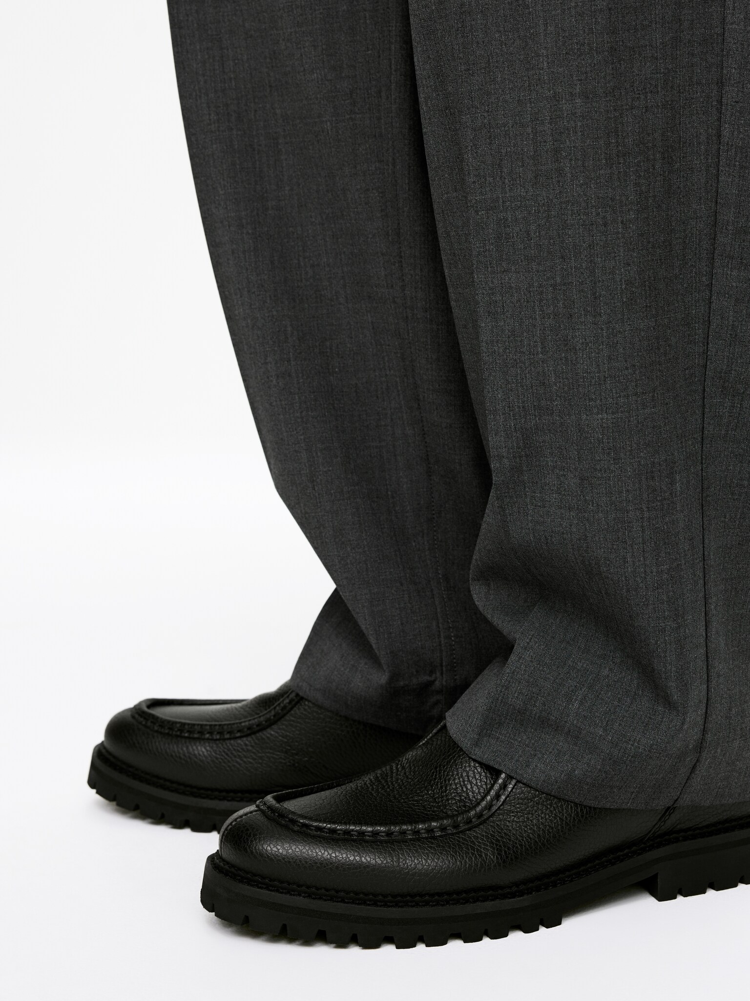 Zapatos de piel con puntera de mocasín - Negro/Marrón oscuro