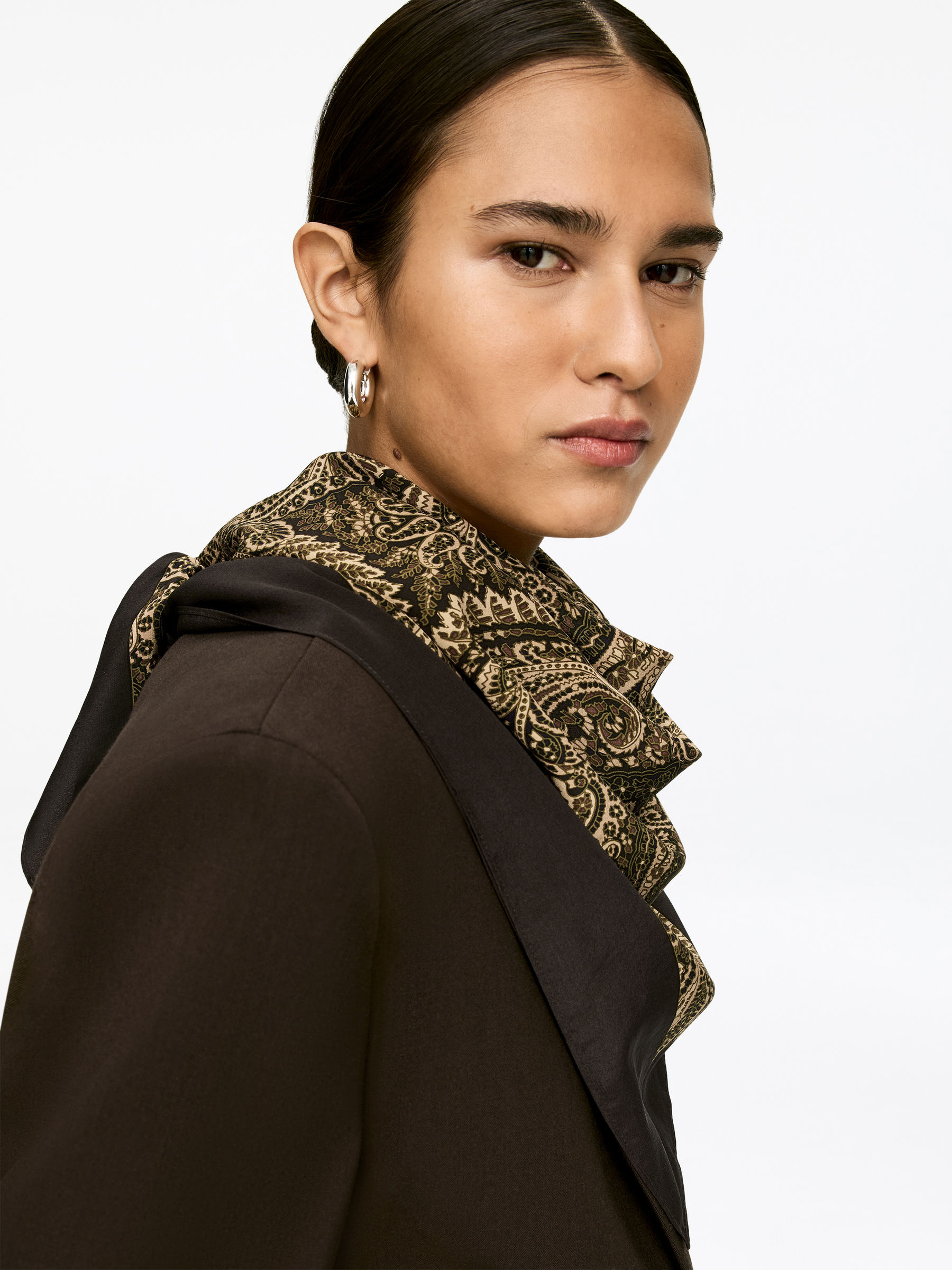 Printed Silk Scarf-#3F3838-17367