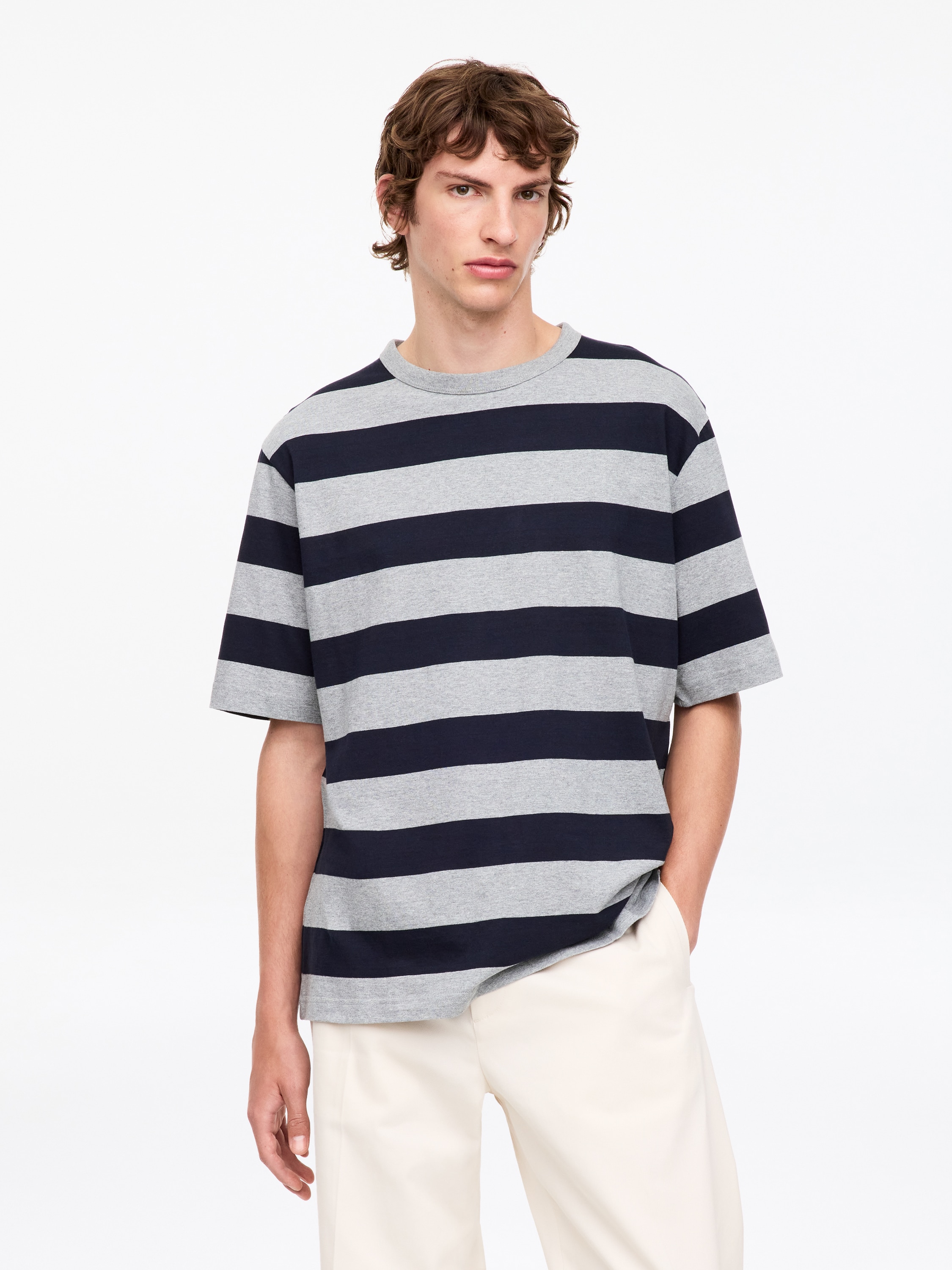 Lockeres T-Shirt - Grau/Dunkelblau