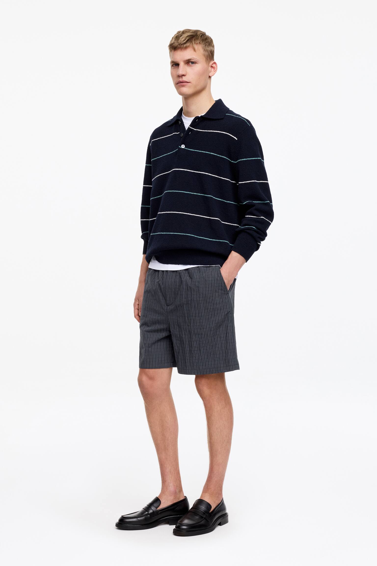 Shorts in misto cotone - Blu/A quadri - 4