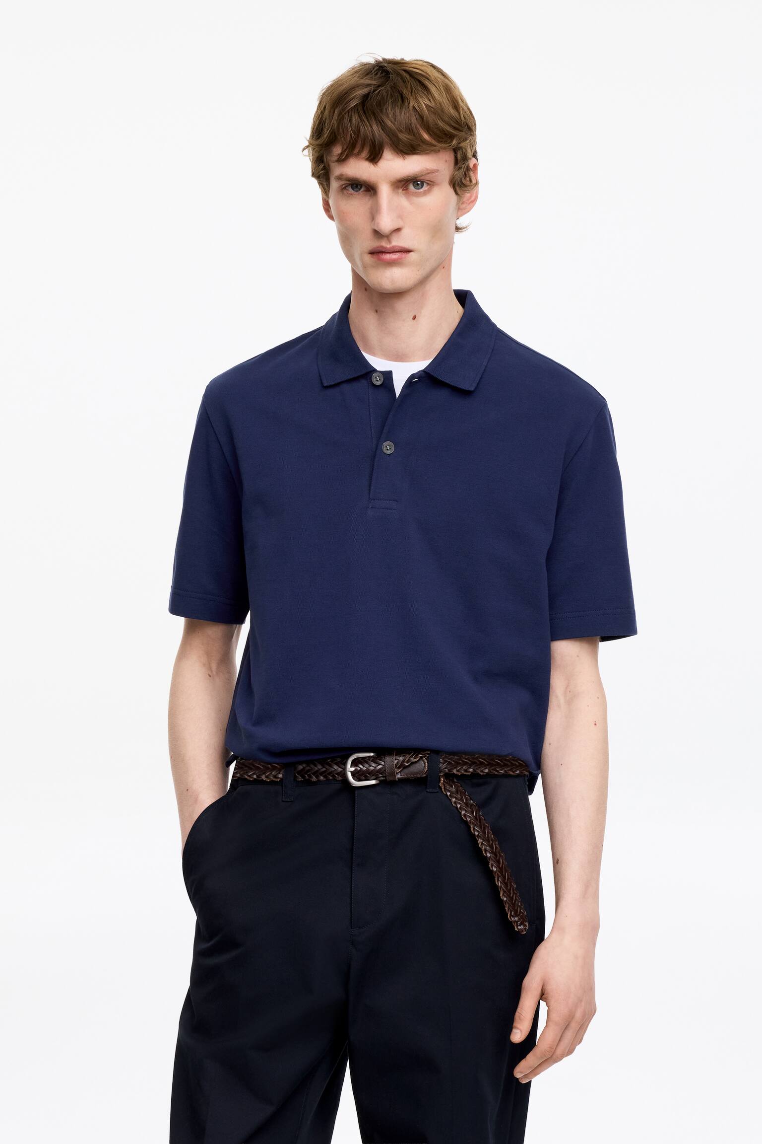 Polo en jersey piqué - Bleu foncé - 1