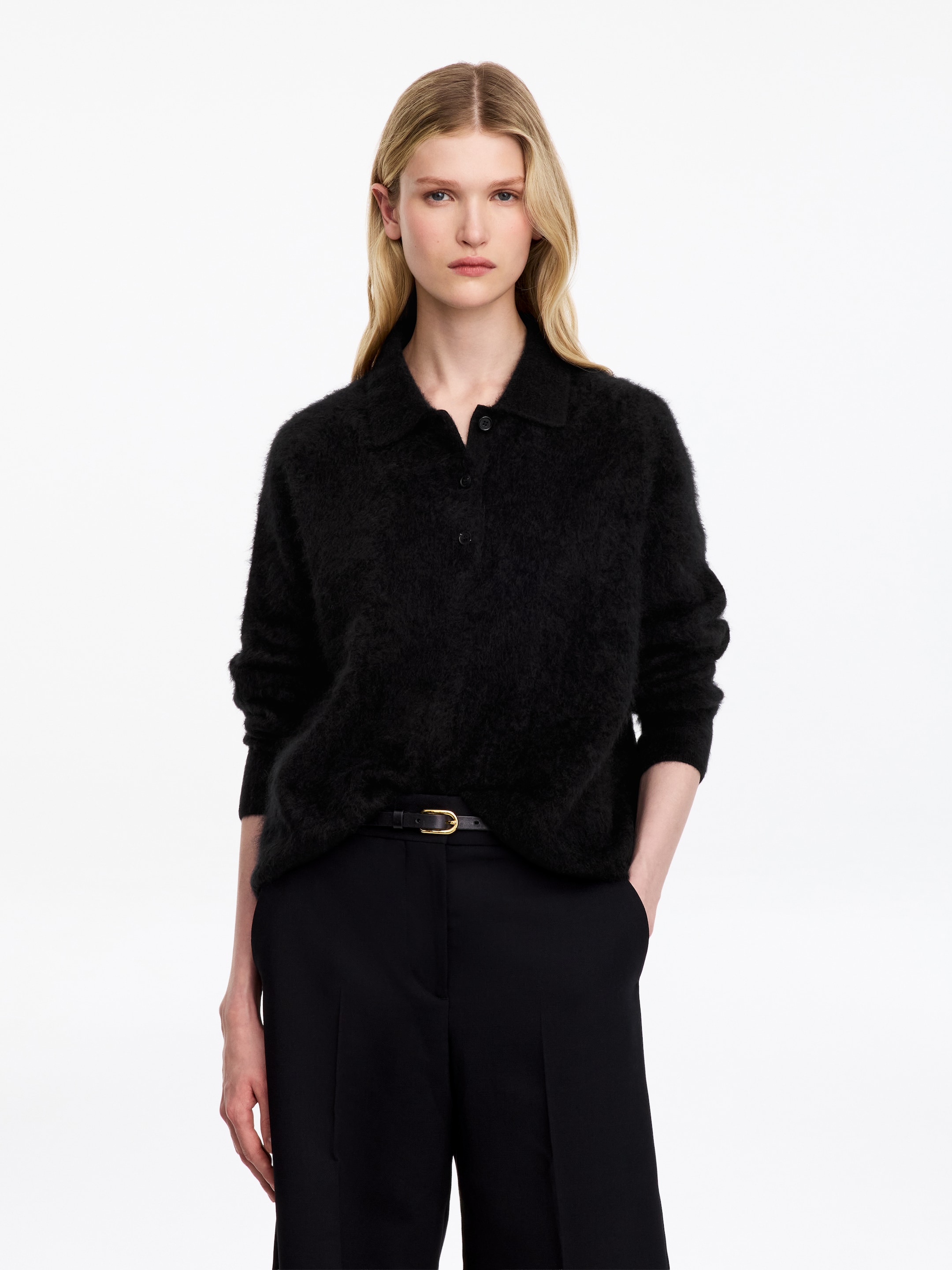 Cashmere Polo Jumper-Black-20316