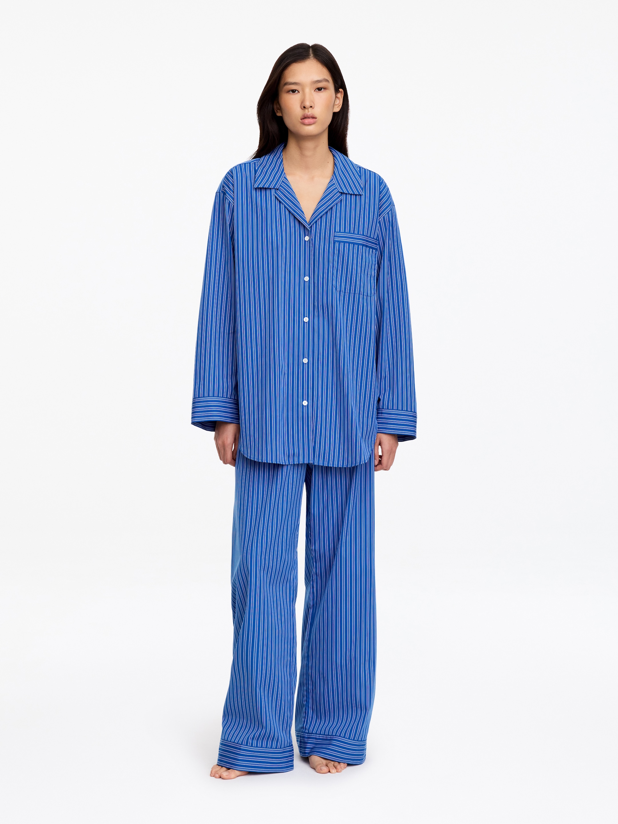 Cotton poplin pyjama trousers - Blue - Relaxed fit - women - StillMedia/Lookbook - 3