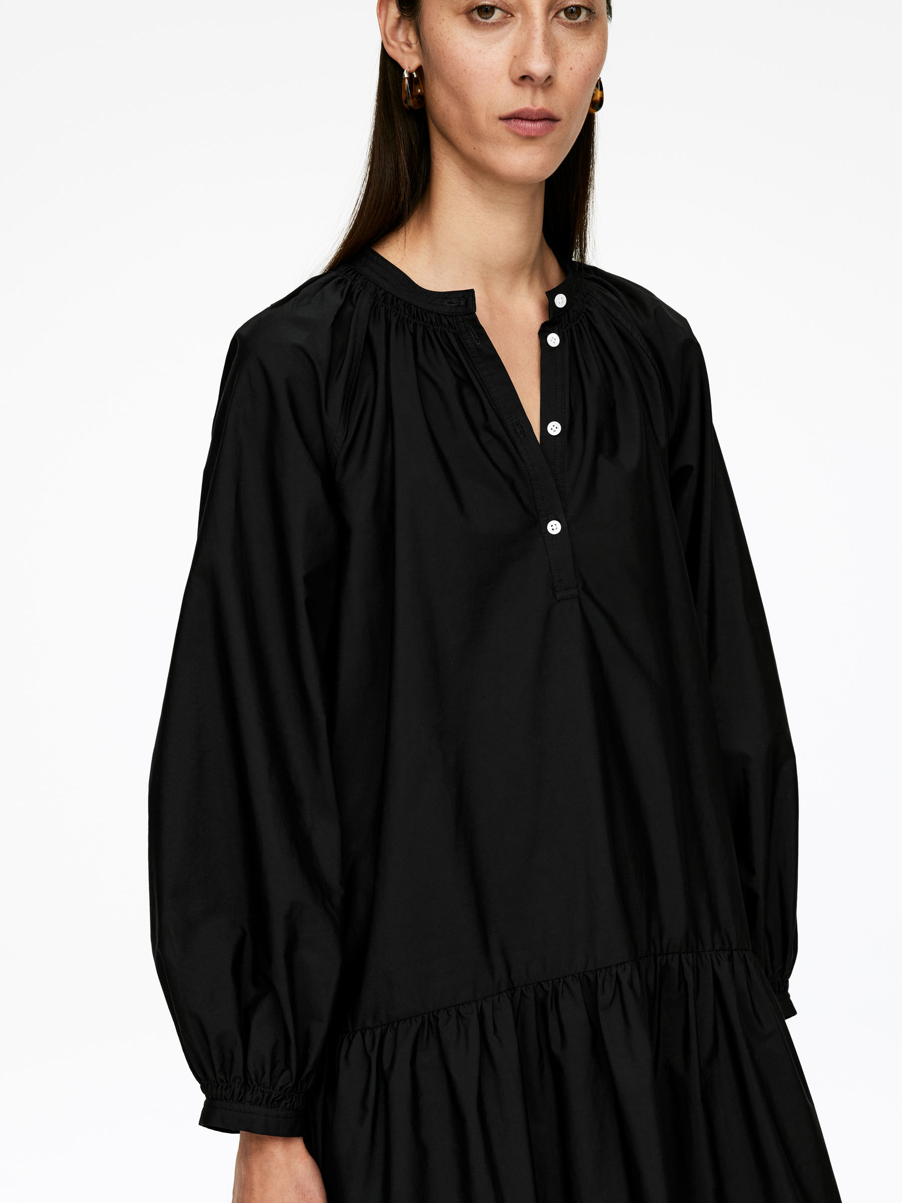 Cotton Midi Dress - Black - Loose fit - Women - StillMedia/Lookbook - 3