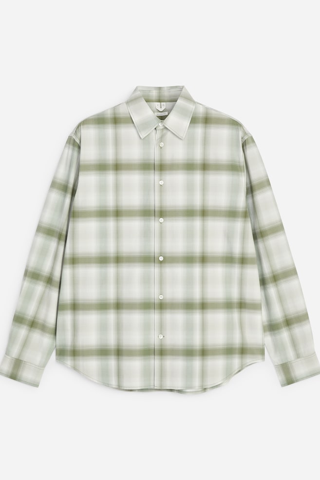 Relaxed Lyocell Cotton Shirt - Green/Off White - 1