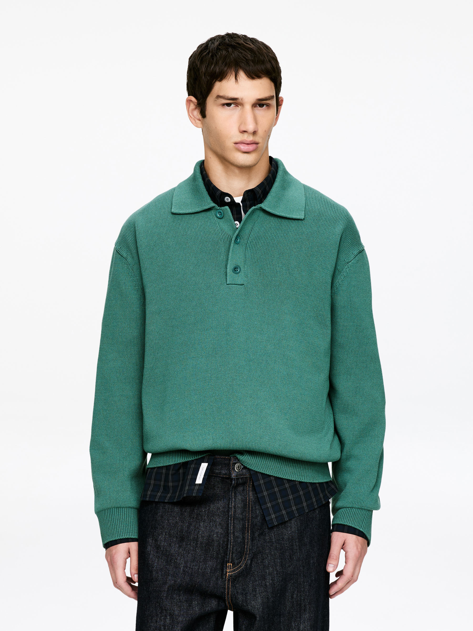 Cotton Lyocell Polo Shirt-#5D7470-18031