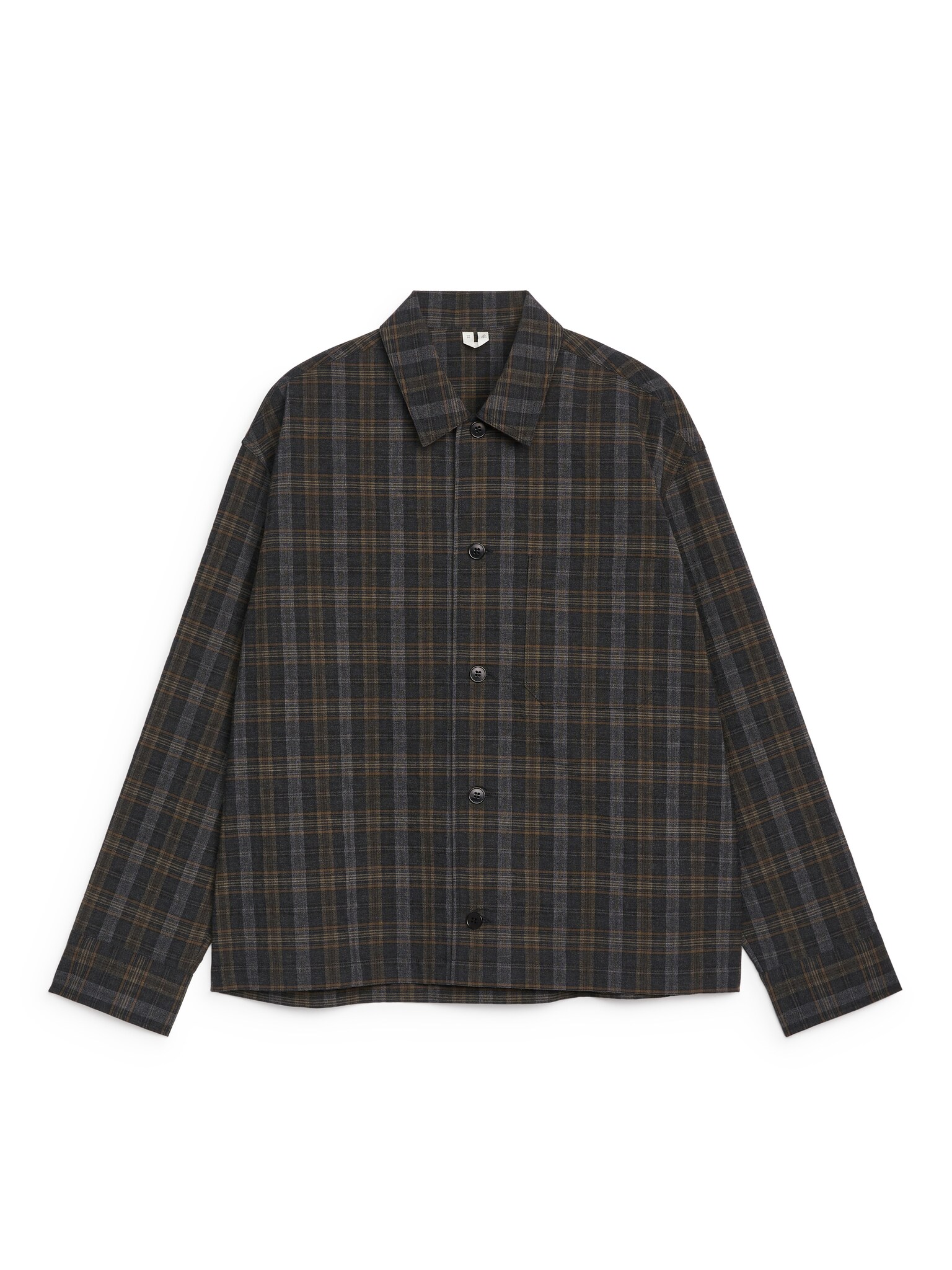 Wool Blend Overshirt - Grey/Check/Dark Mole