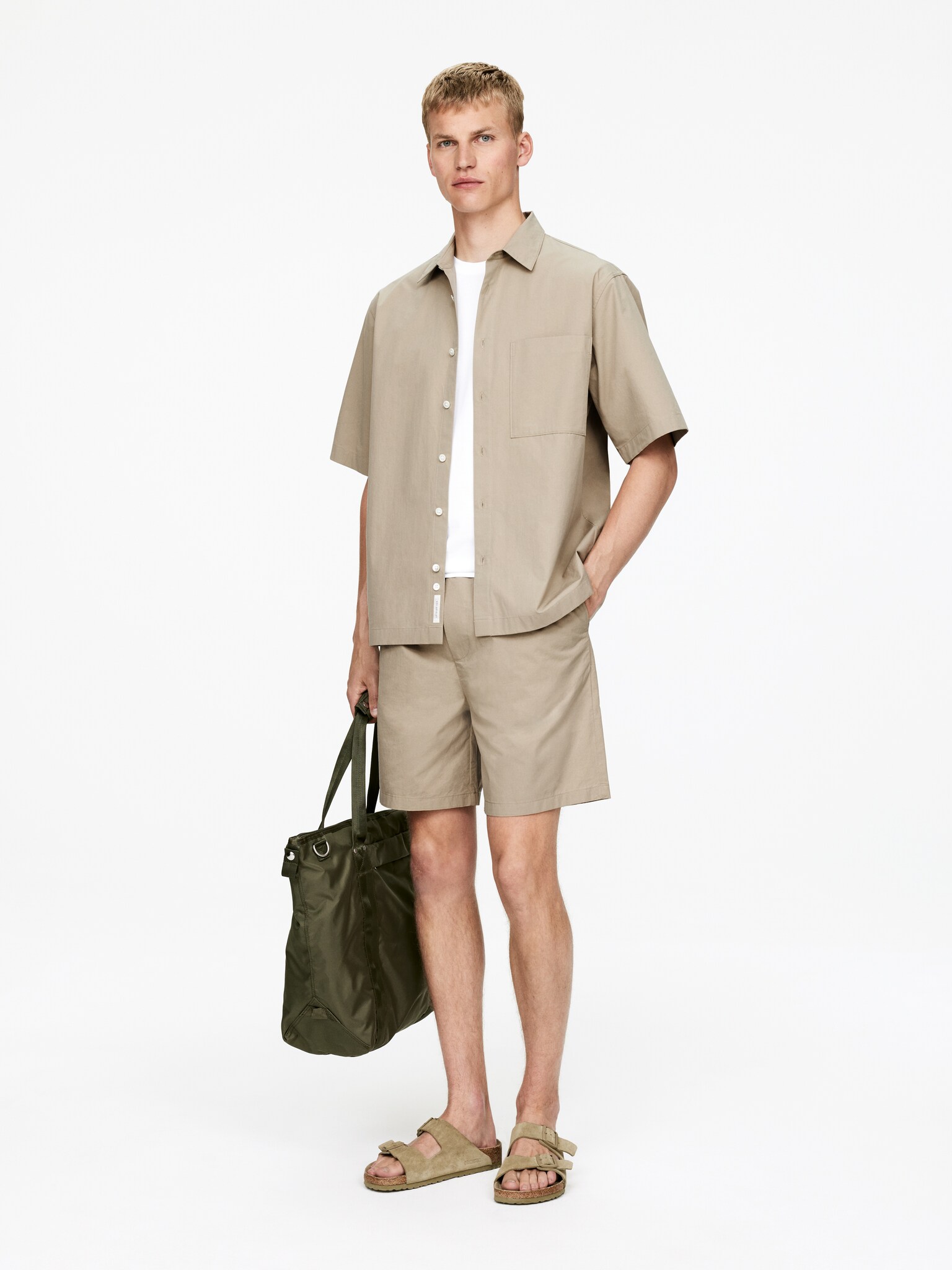 Short en coton - Taupe/Bleu foncé/Bordeaux - 4