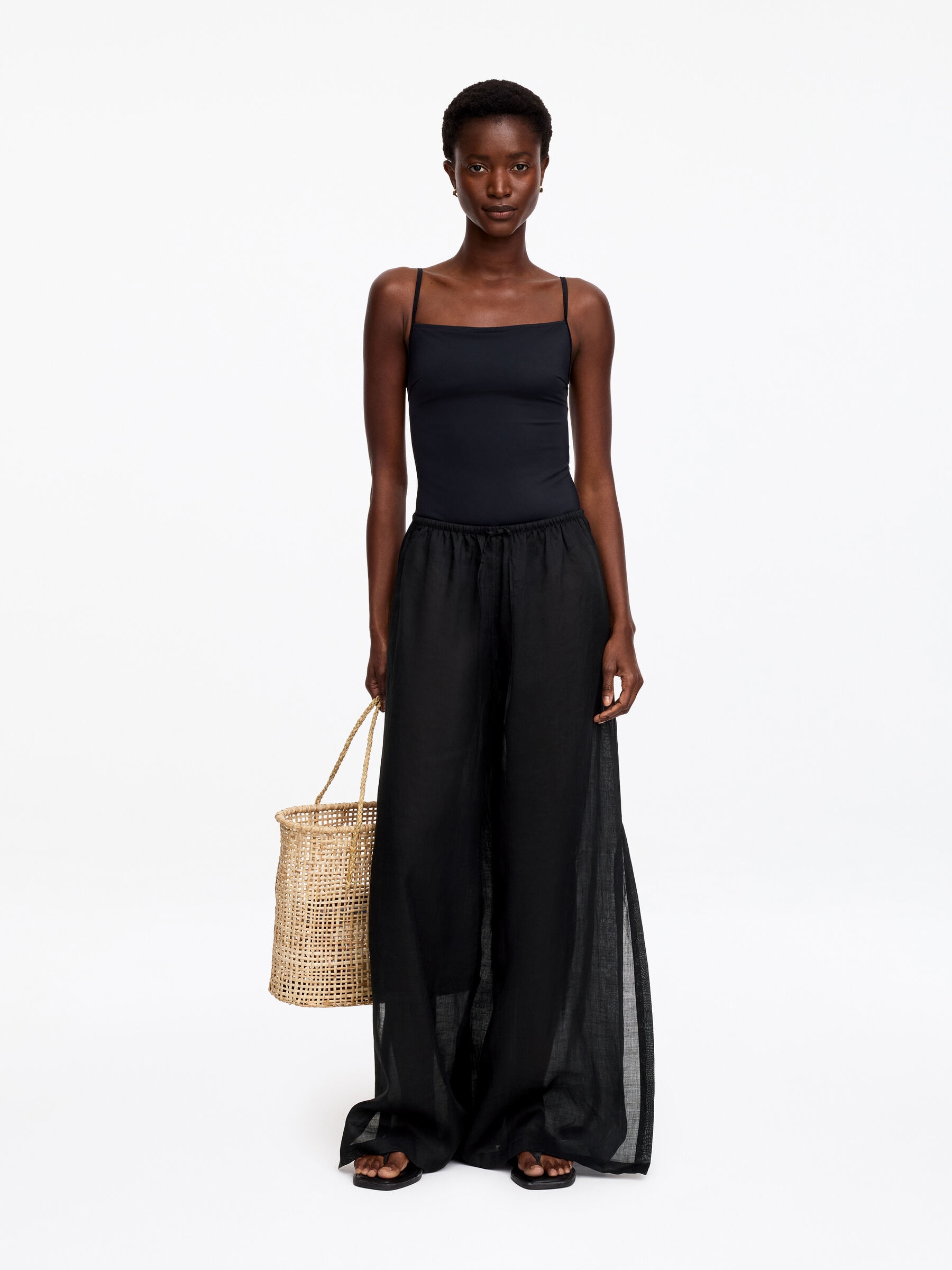 Pantalon en ramie avec cordon de serrage - Noir - Loose fit - Femme - StillMedia/Lookbook - 7