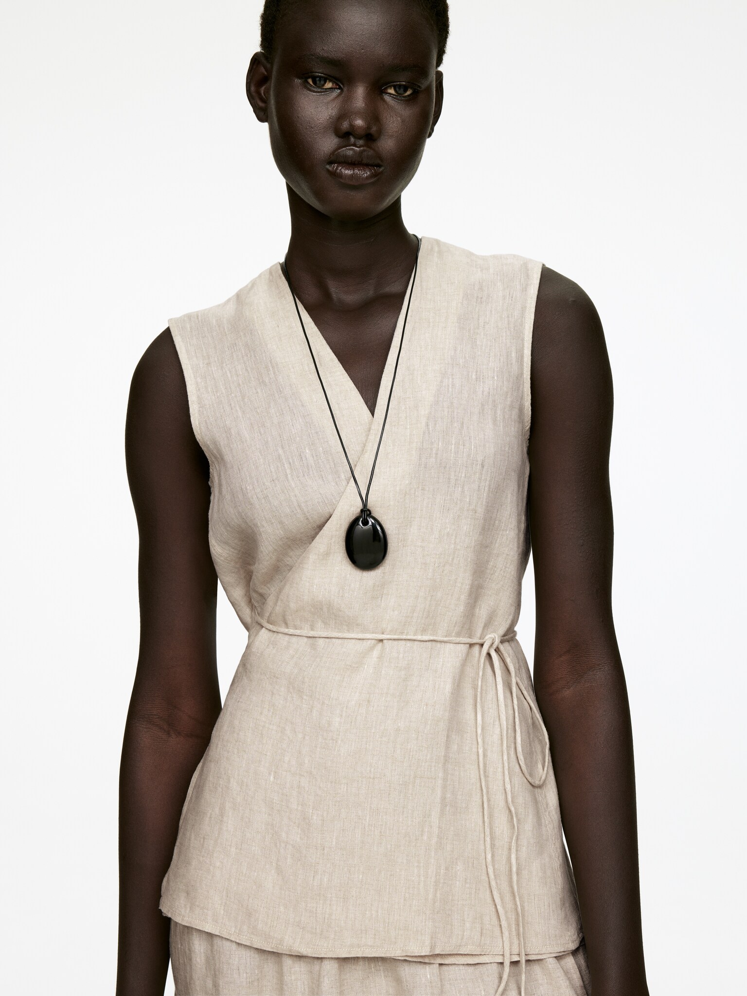 Haut cache-cœur en lin - Beige/Non teint/Noir - 4