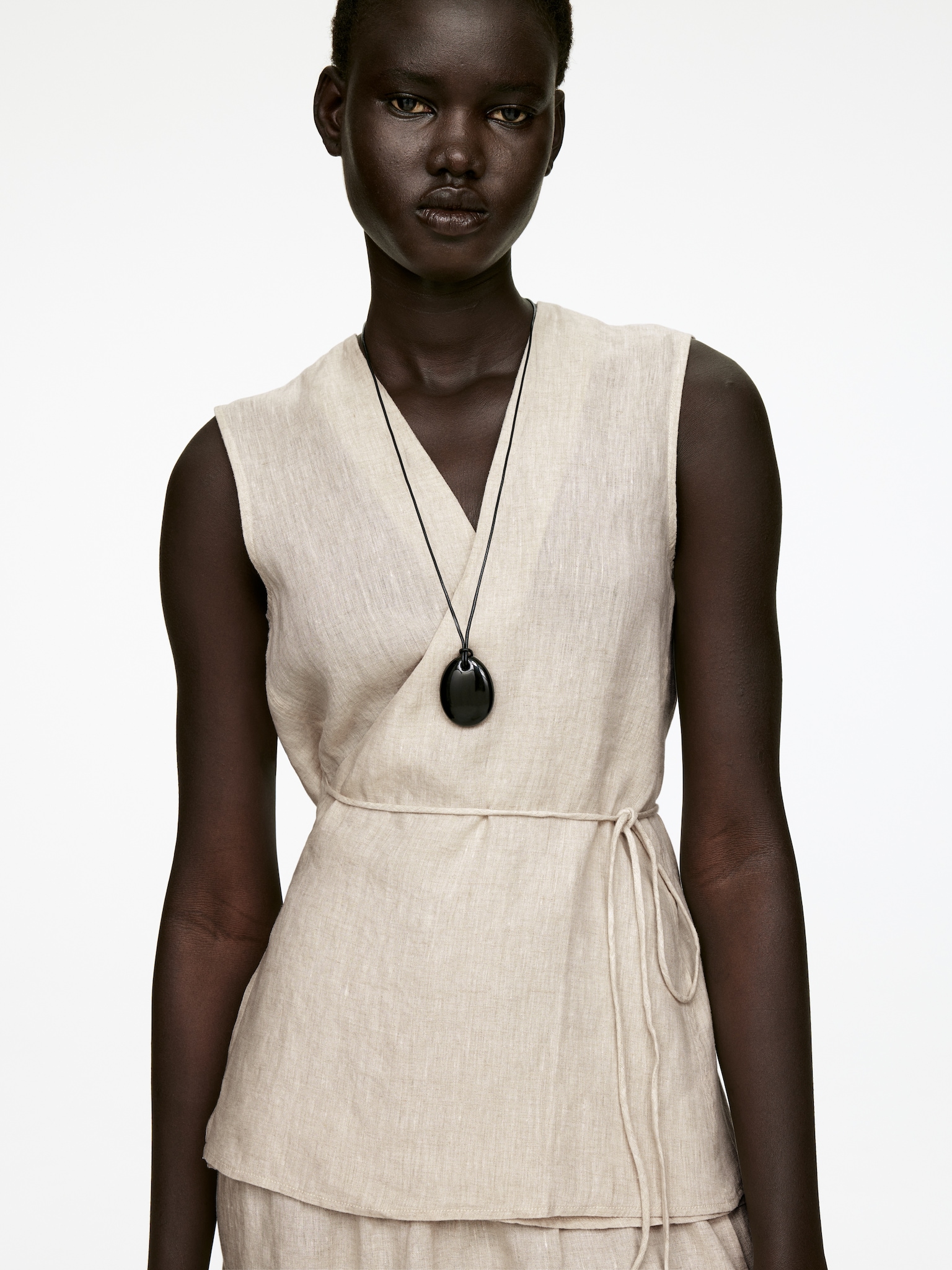 Top cruzado de lino - Beige/sin teñir/Negro - 4