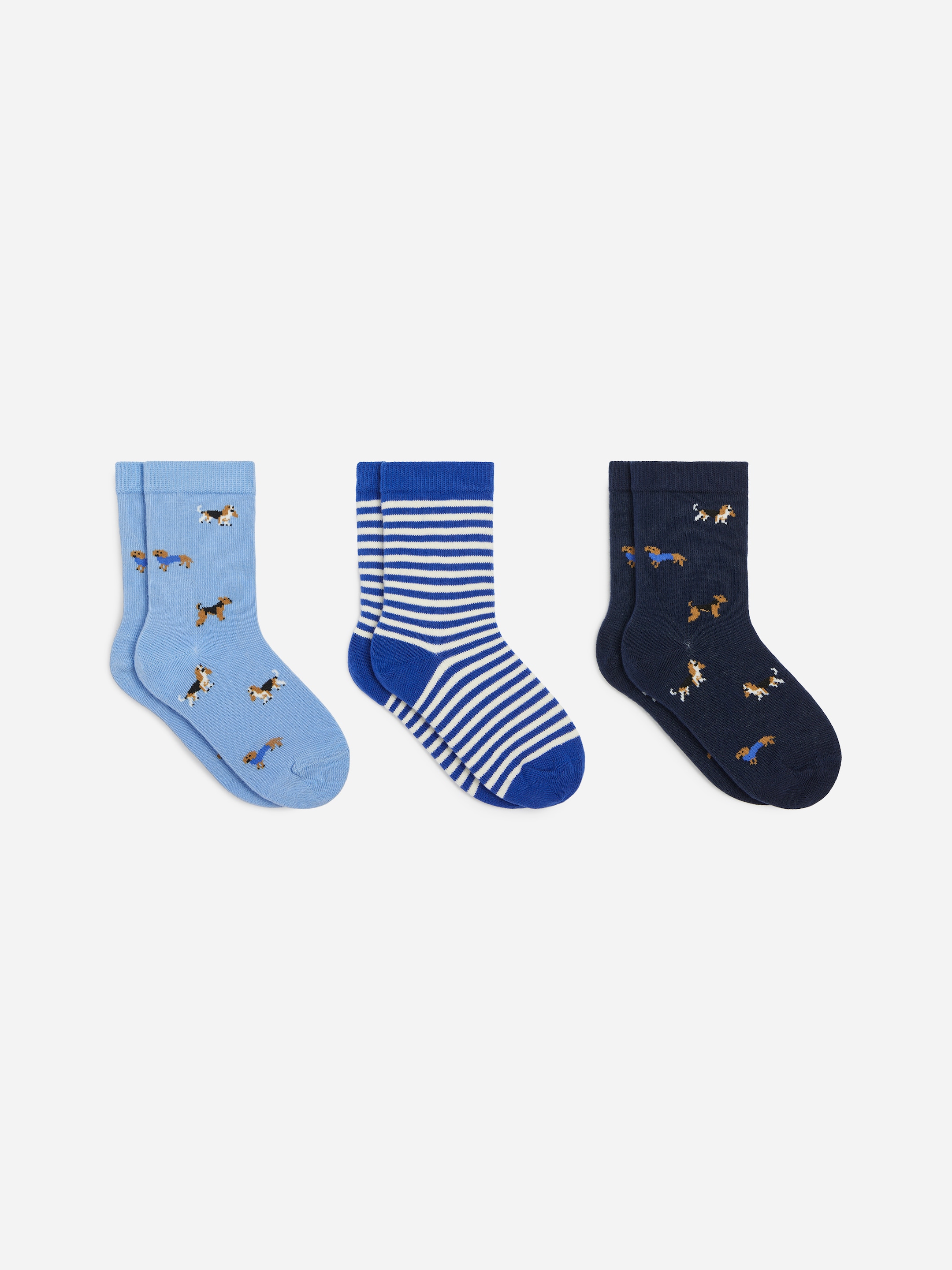 Cotton Socks Set of 3-Blue-21089