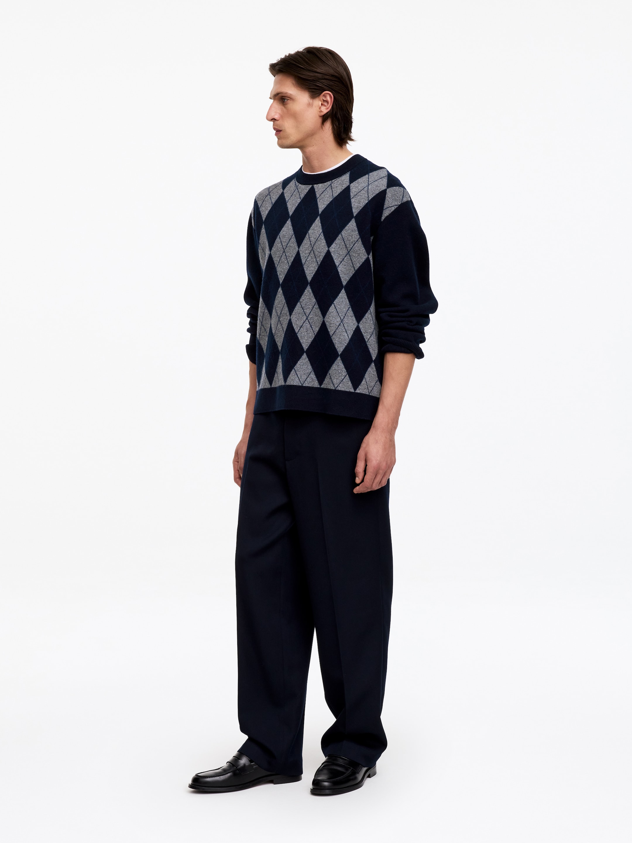 Argylemönstrad tröja - Rutig/mörk marinblå - Relaxed fit - men - StillMedia/Lookbook - 4