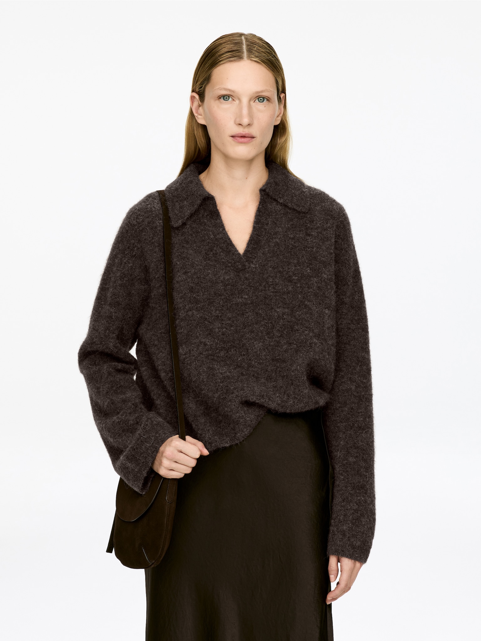 Alpaca-Wool Blend Jumper - Brown/Grey Melange/Blue - 1