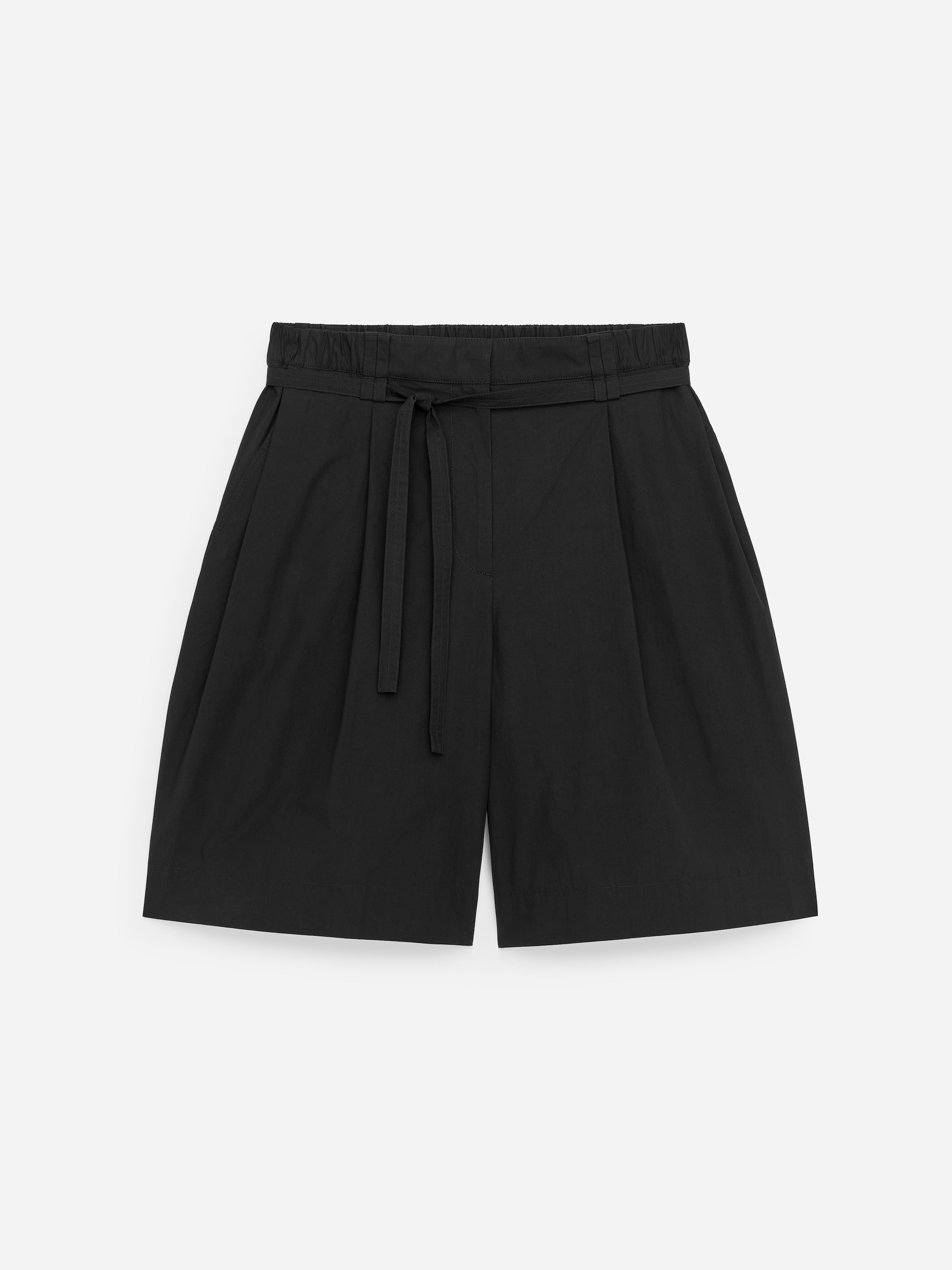 Pleated Cotton Poplin Shorts - Black - Relaxed fit - Women - StillMedia/DescriptiveStillLife - 1