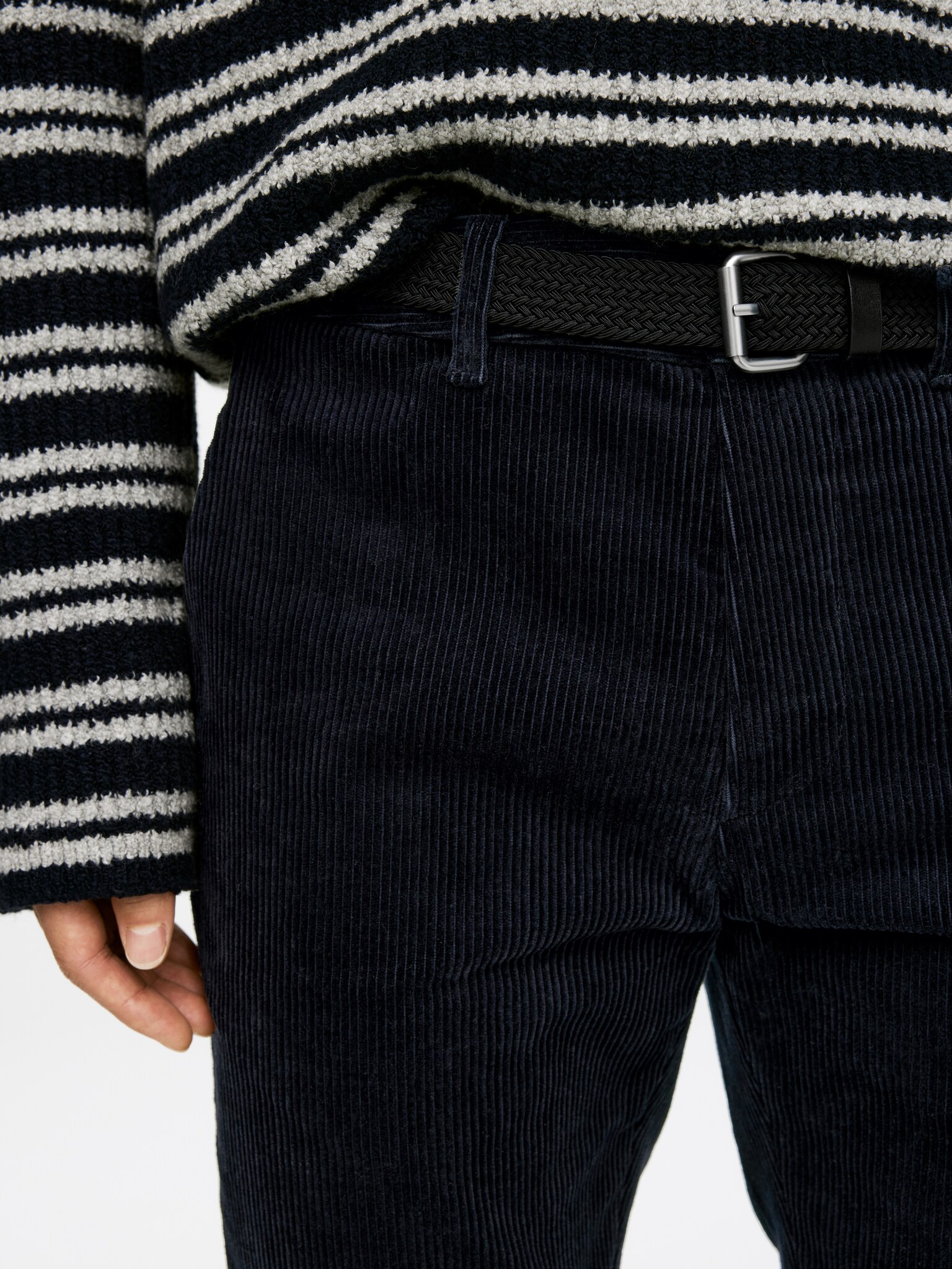 Pantalon chino droit en velours côtelé - Bleu foncé/Noir - 4