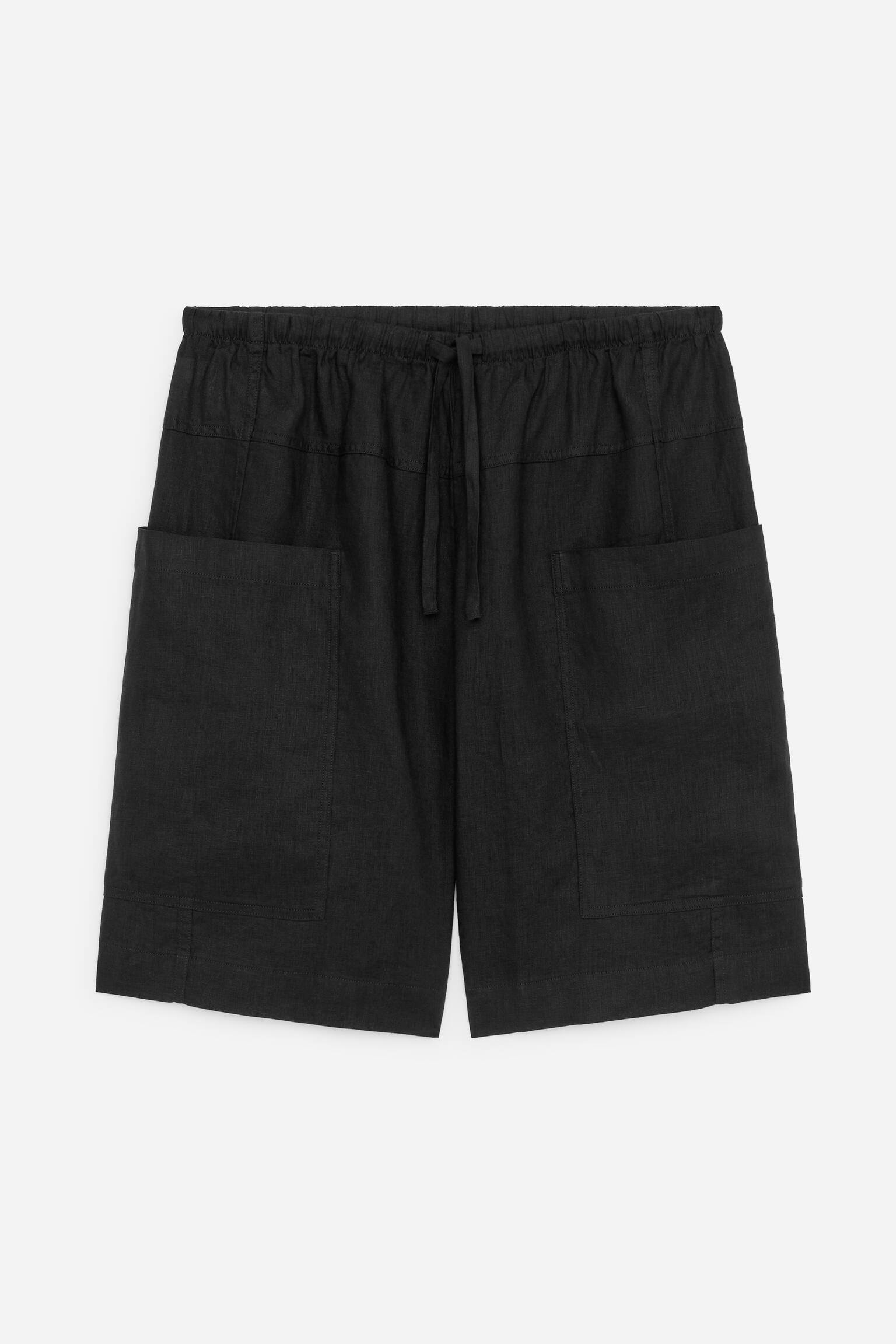 Pantaloni Scurți Din In - Negru/Verde Kaki - 1
