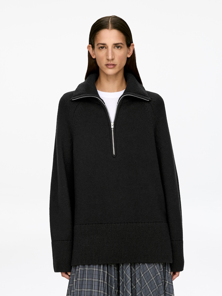 Maglione in lana e cotone applicazioni in pelle Nero DONNA