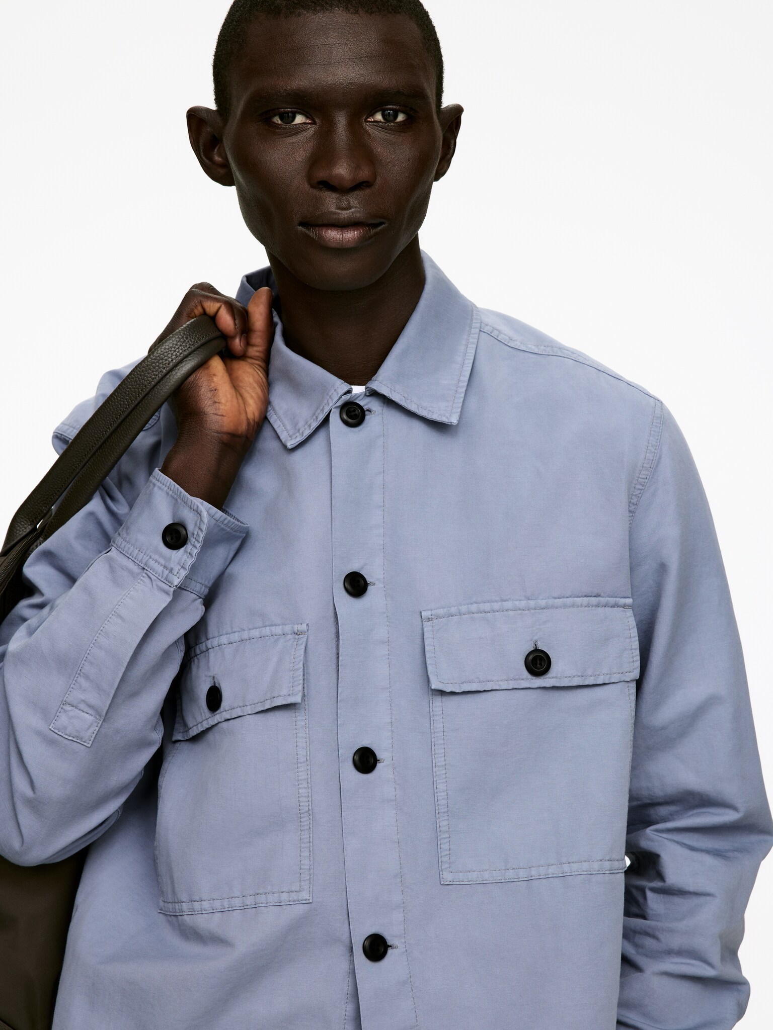 Cotton Linen Overshirt - Dusty Blue - 4