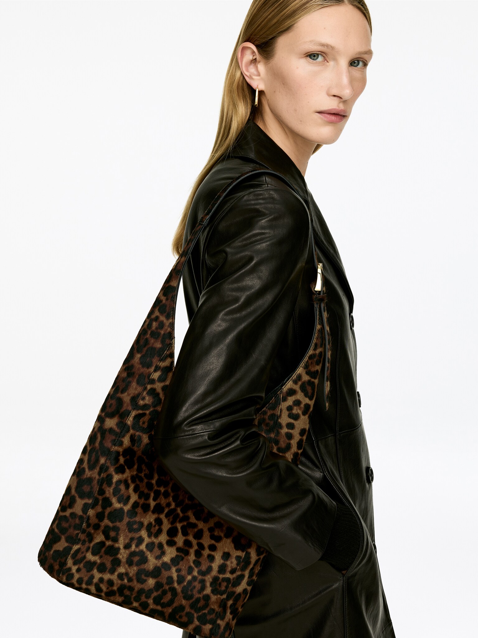 Sac cabas en daim effet crin - Marron/Noir