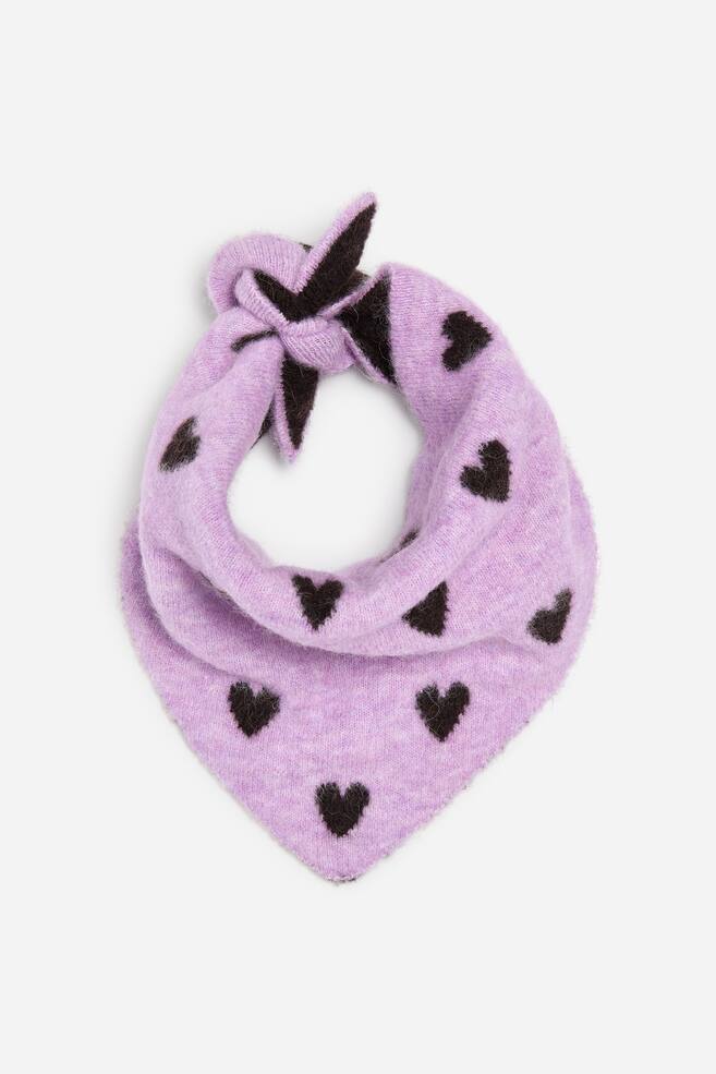 Knitted Wool Blend Scarf - Lilac/Brown - 1