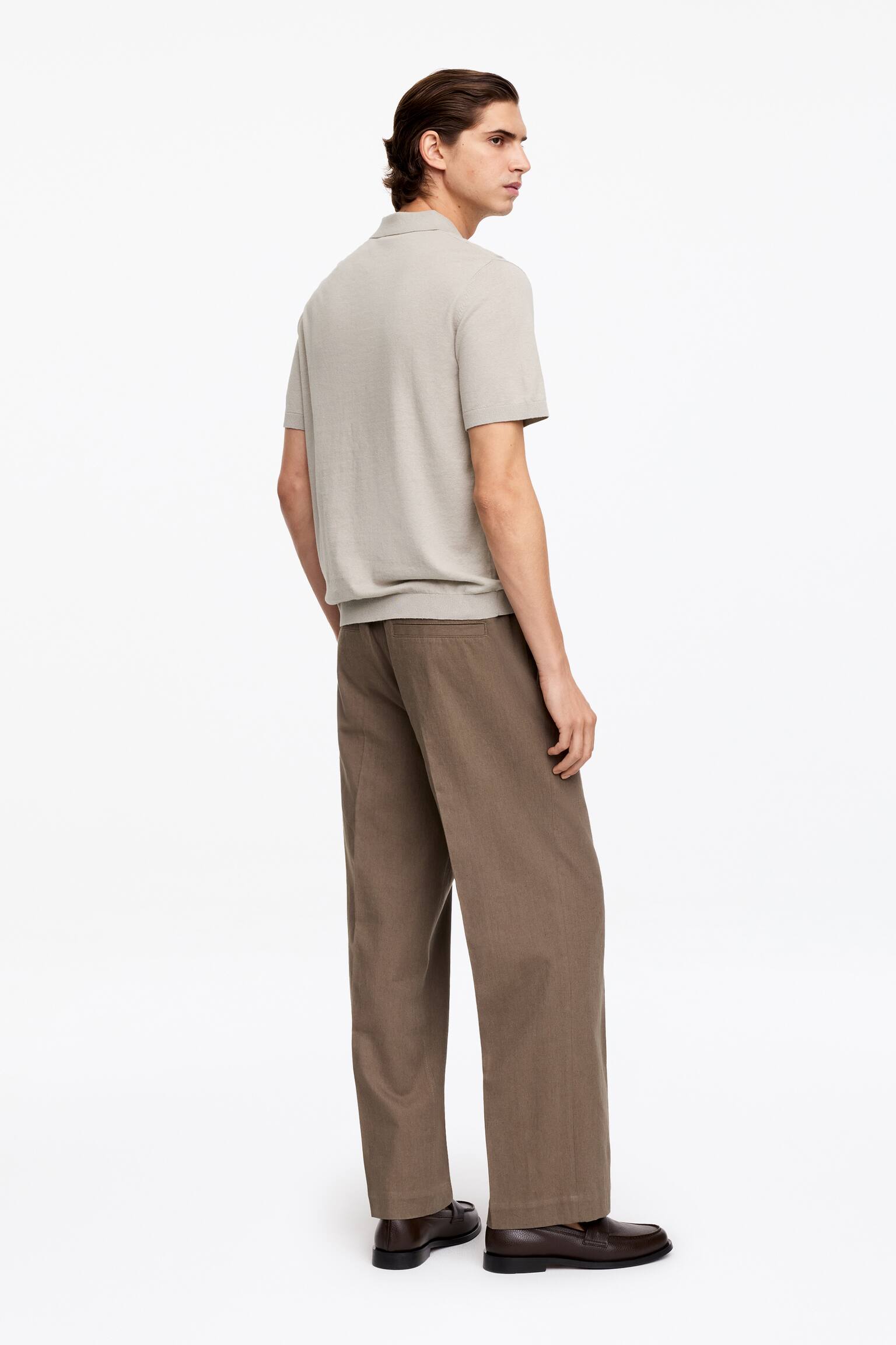 Katoenen poloshirt met linnen-Licht taupe - 4