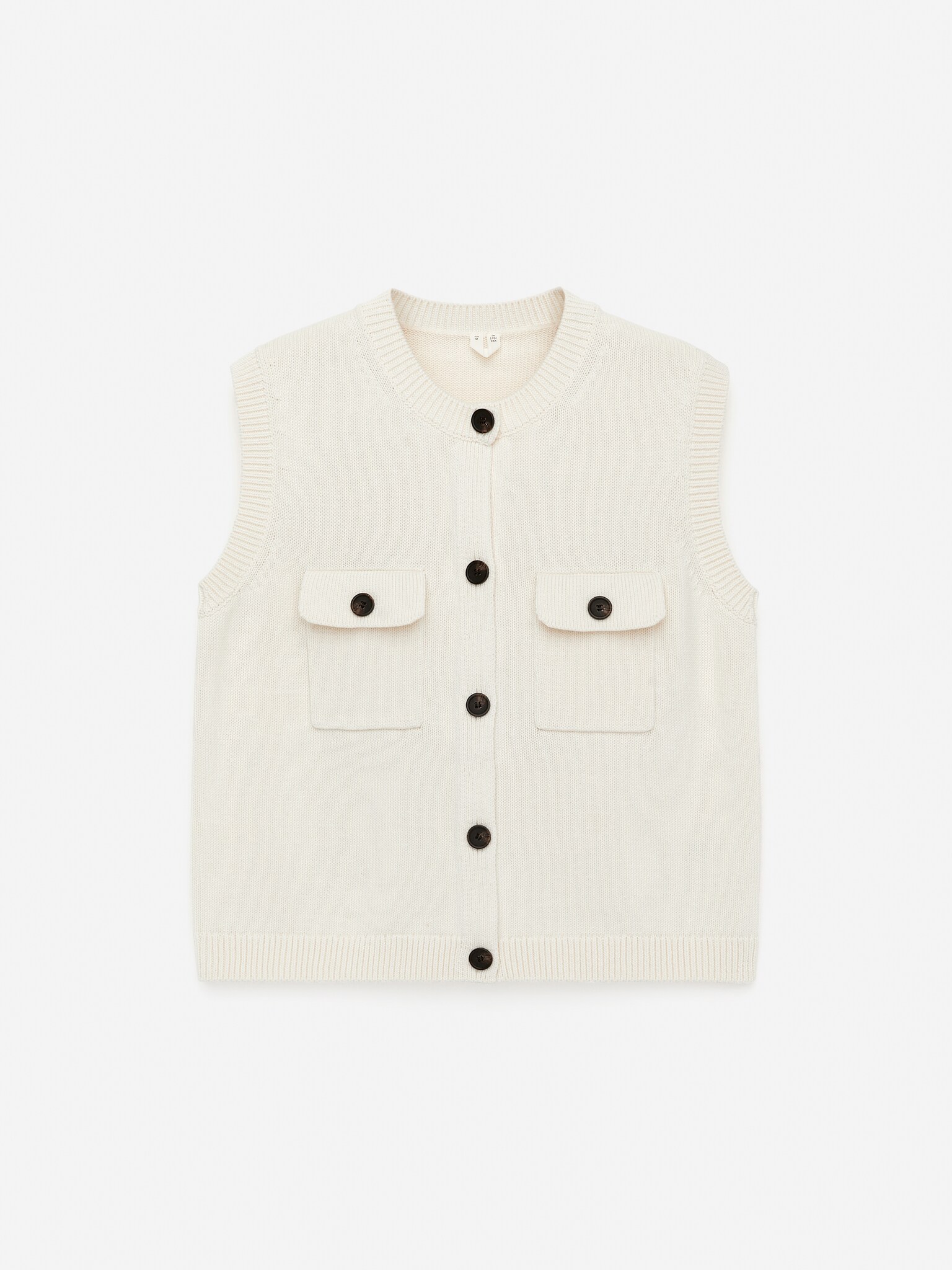 Knitted Cotton Vest - White/Reddish Brown - 2