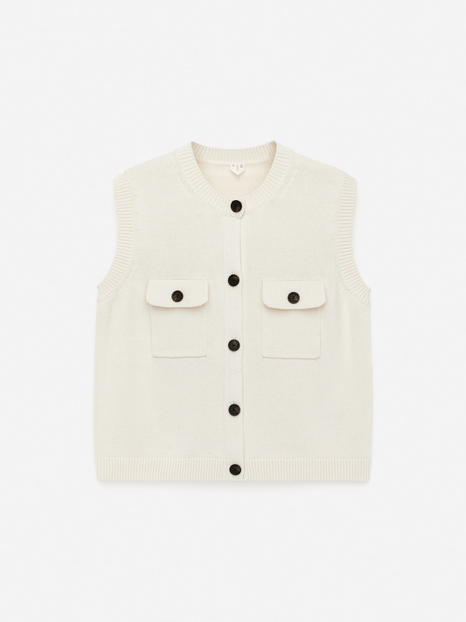Knitted Cotton Vest - White/Reddish Brown - 2