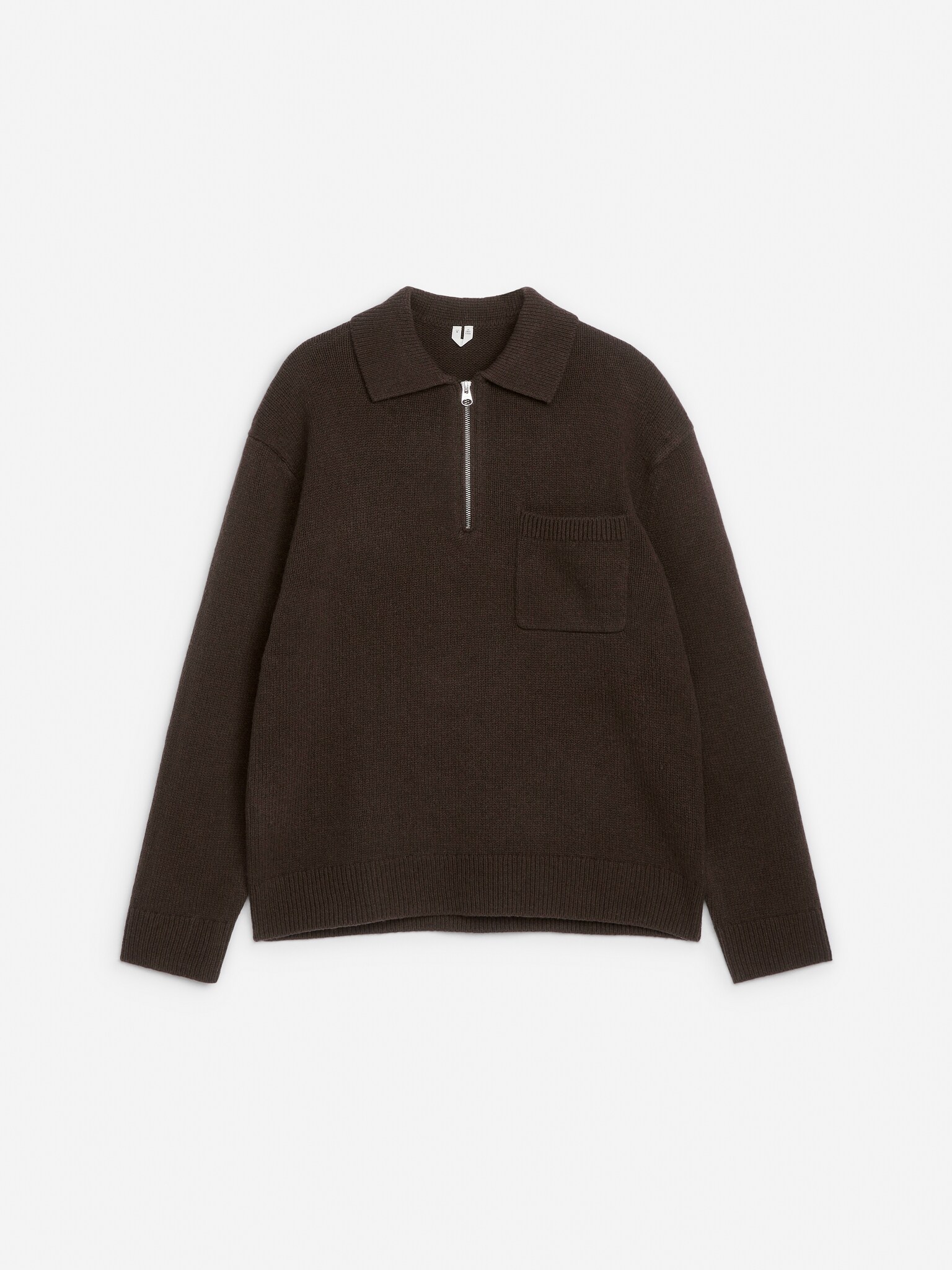 Poloshirt i strikket uld med lynlås - Brun/Grå/Mørkegrøn - 2