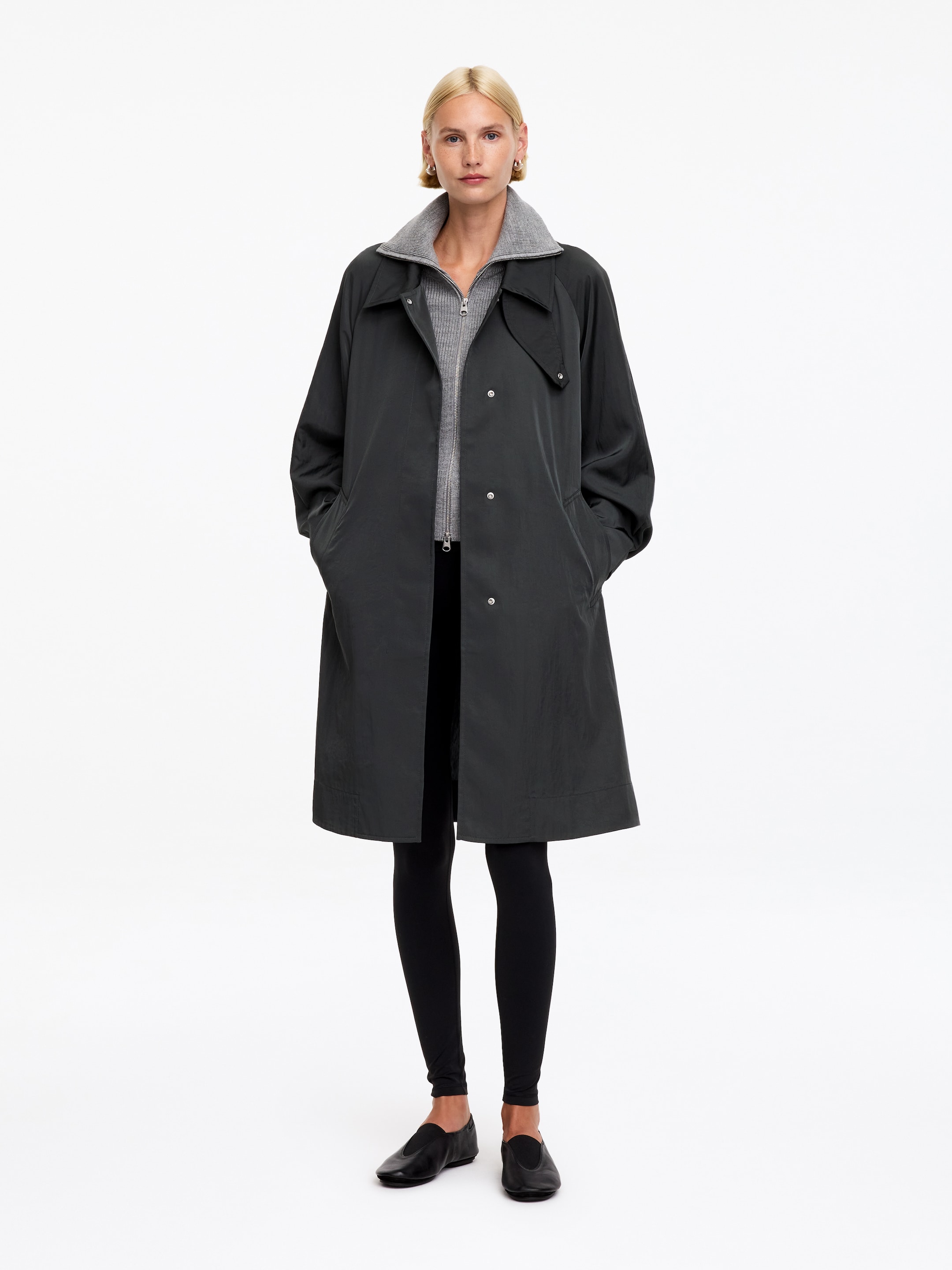 Lockerer Mantel aus Nylon-Grey-19993